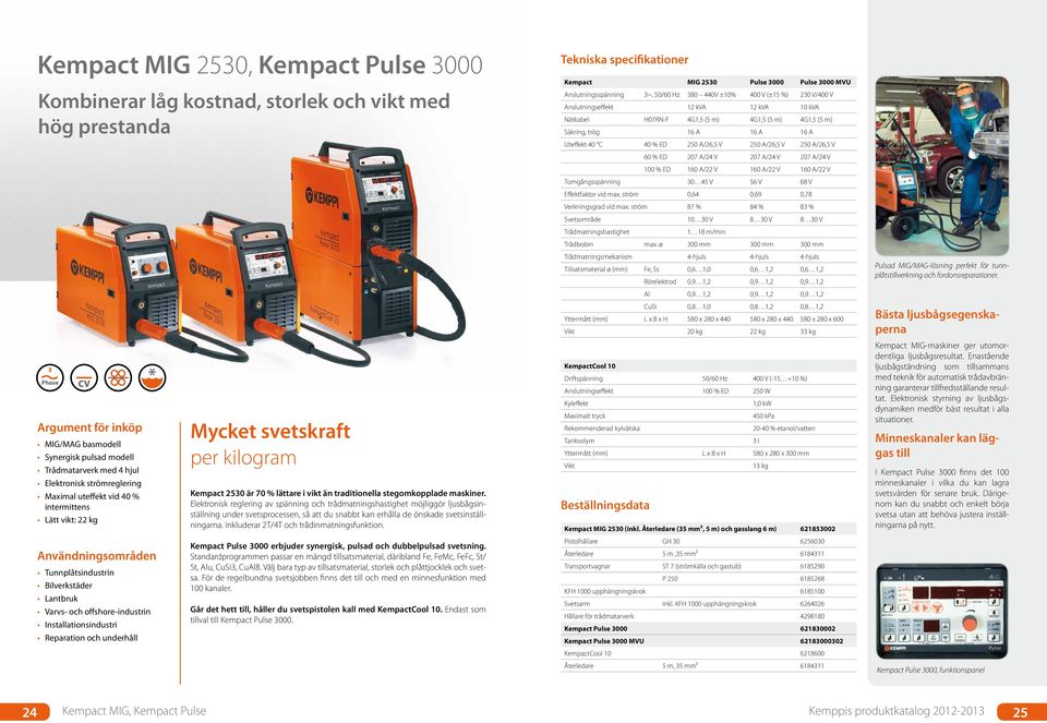 underhåll Mycket svetskraft per kilogram Kempact 2530 är 70 % lättare i vikt än traditionella stegomkopplade maskiner.