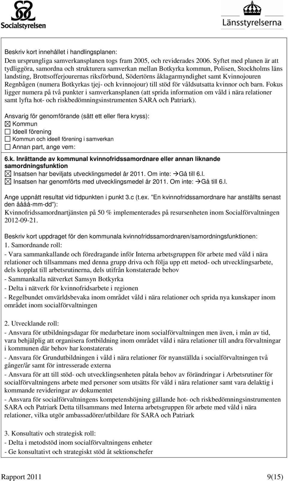 Kvinnojouren Regnbågen (numera Botkyrkas tjej- och kvinnojour) till stöd för våldsutsatta kvinnor och barn.