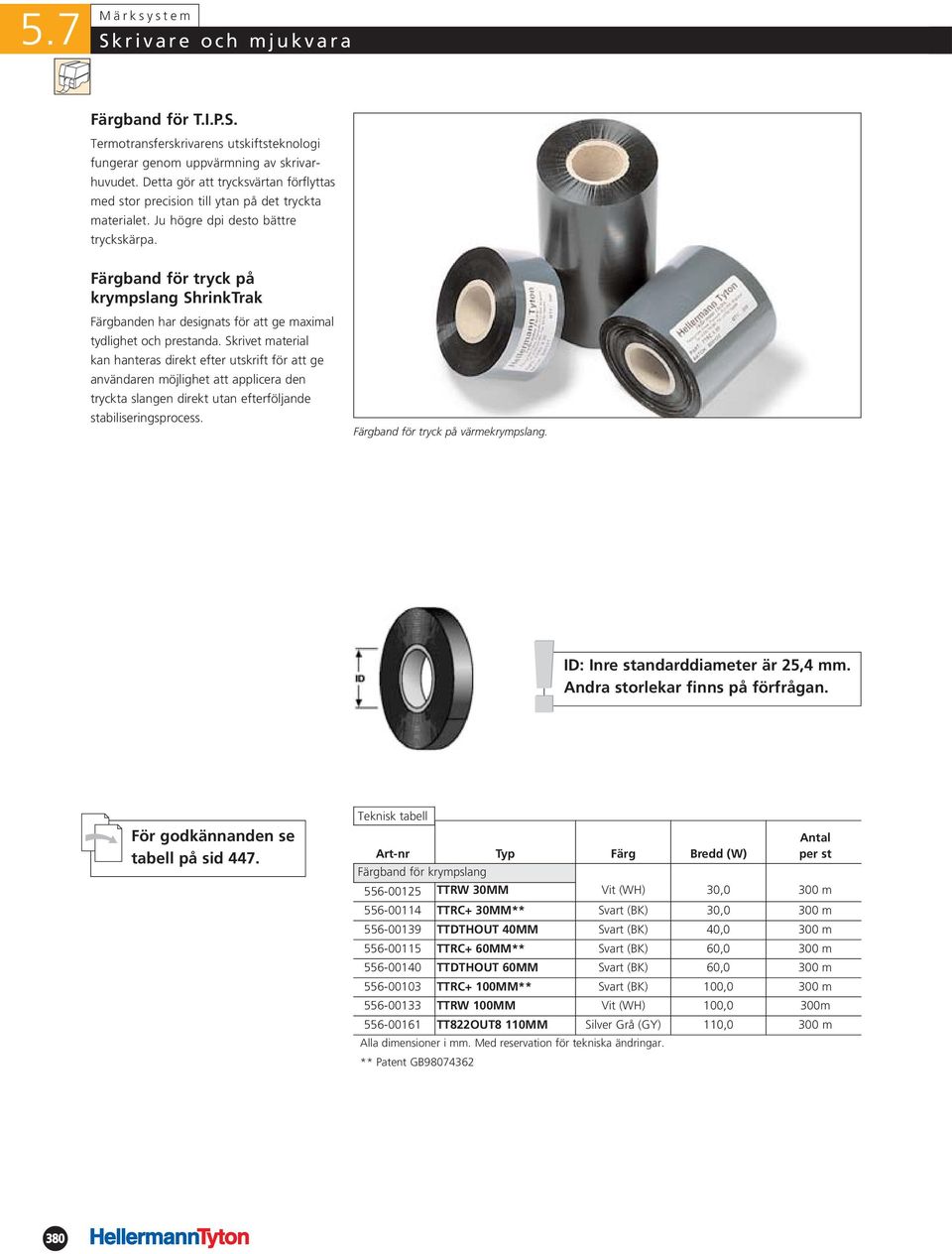 Färgband för tryck på krympslang ShrinkTrak Färgbanden har designats för att ge maximal tydlighet och prestanda.