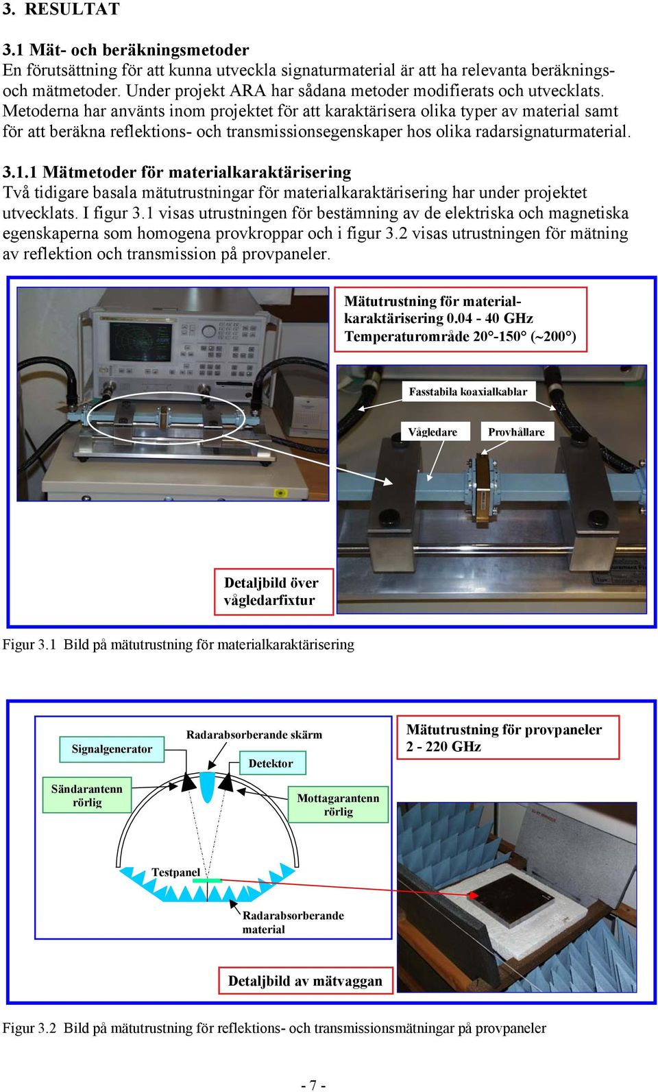 Metoderna har använts inom projektet för att karaktärisera olika typer av material samt för att beräkna reflektions- och transmissionsegenskaper hos olika radarsignaturmaterial. 3.1.