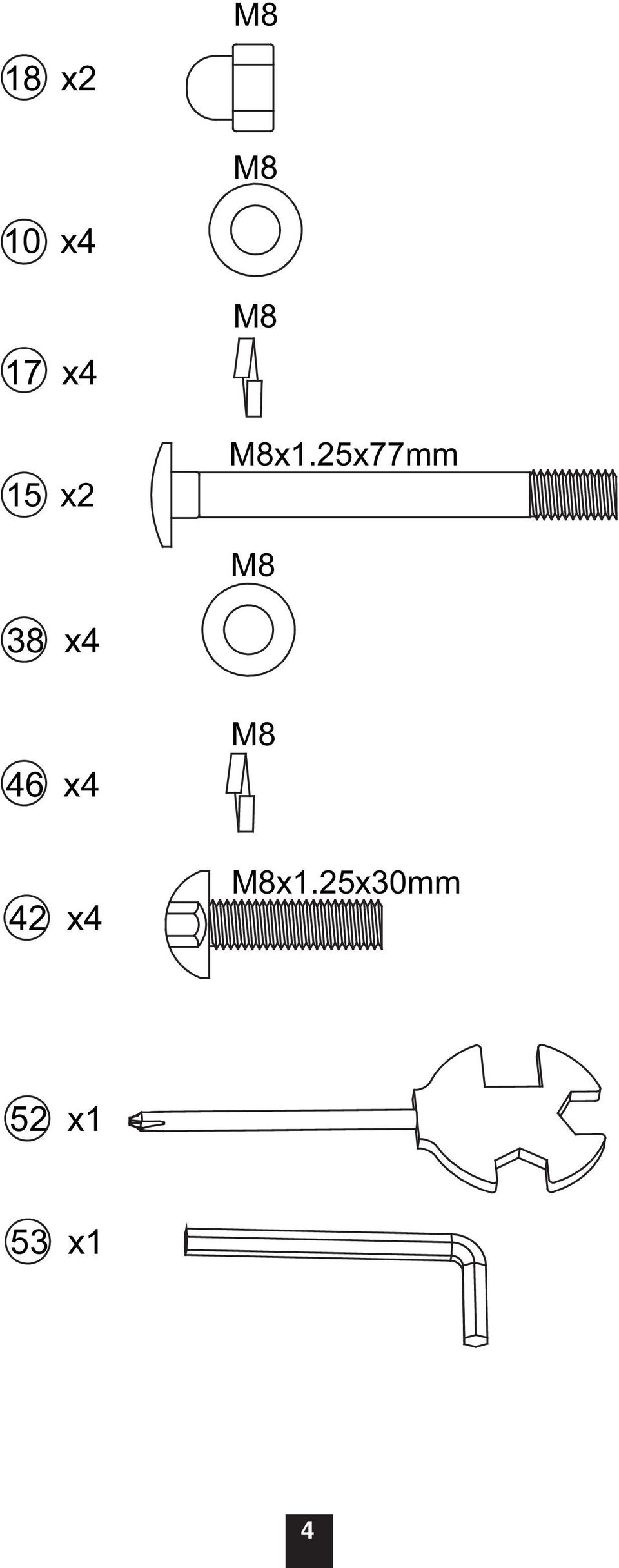 25x77mm M8 38 x4 46 x4