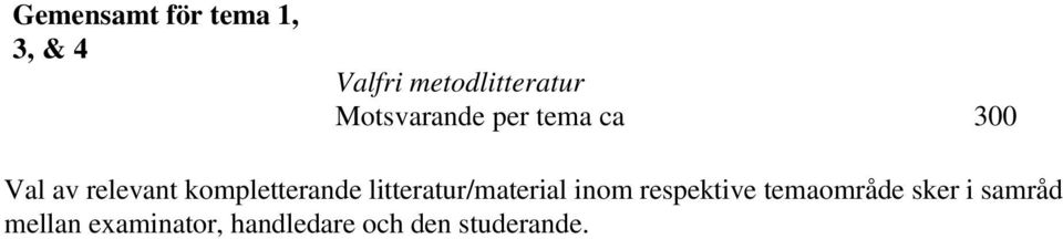 kompletterande litteratur/material inom respektive