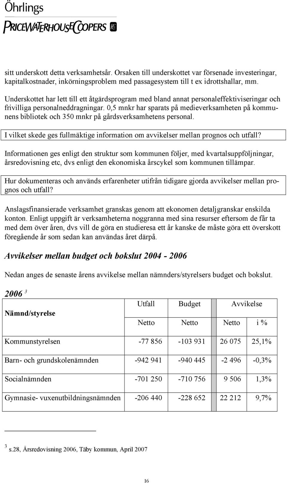 0,5 mnkr har sparats på medieverksamheten på kommunens bibliotek och 350 mnkr på gårdsverksamhetens personal. I vilket skede ges fullmäktige information om avvikelser mellan prognos och utfall?