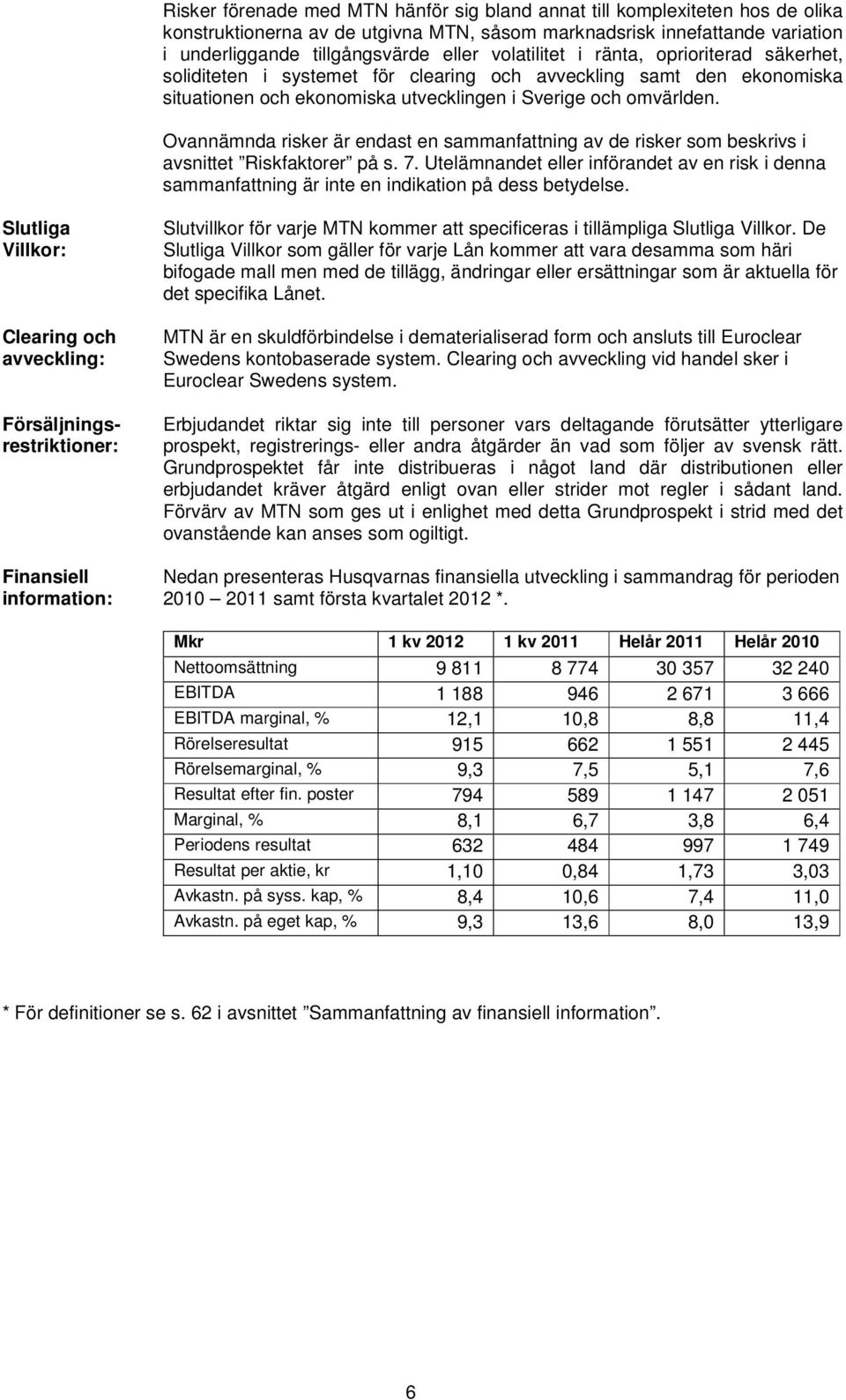 Ovannämnda risker är endast en sammanfattning av de risker som beskrivs i avsnittet Riskfaktorer på s. 7.