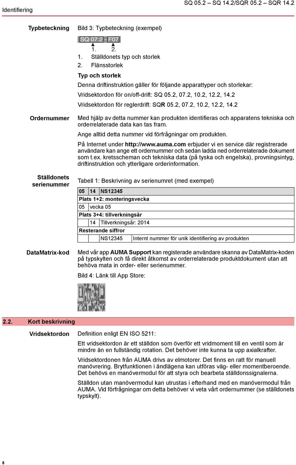 2 Vridsektordon för reglerdrift: SQR 05.2, 07.2, 10.2, 12.2, 14.