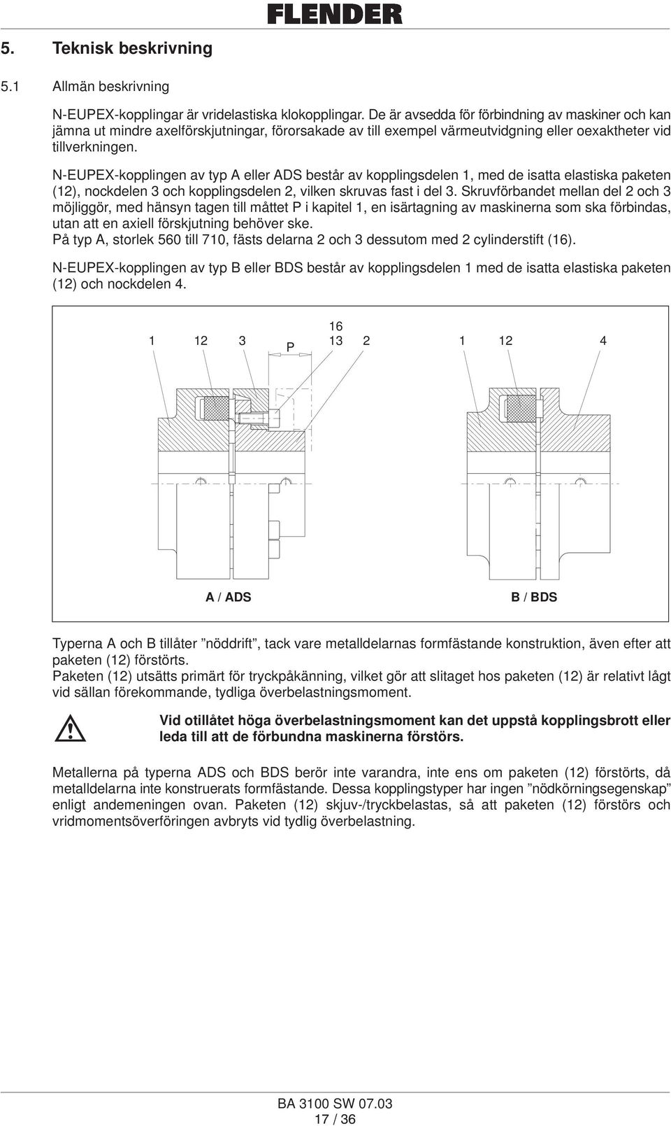 N-EUPEX-kopplingen av typ A eller ADS består av kopplingsdelen 1, med de isatta elastiska paketen (12), nockdelen 3 och kopplingsdelen 2, vilken skruvas fast i del 3.