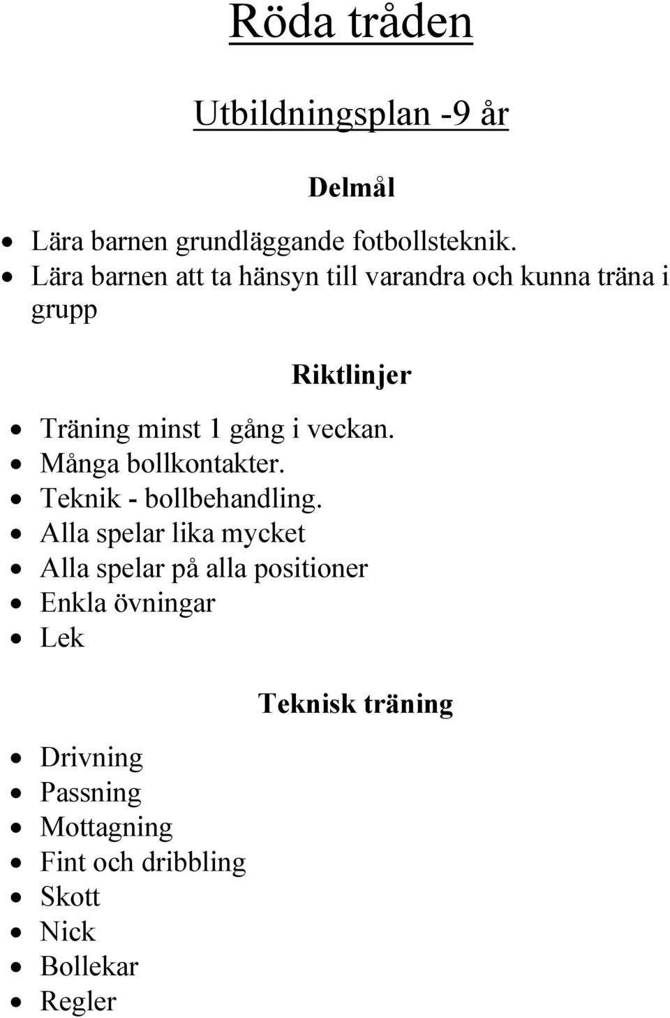 veckan. Många bollkontakter. Teknik - bollbehandling.