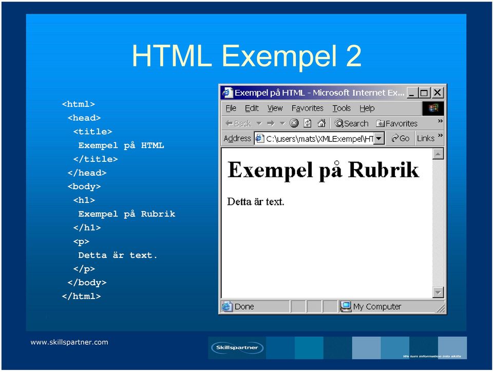 <body> <h1> Exempel på Rubrik </h1>