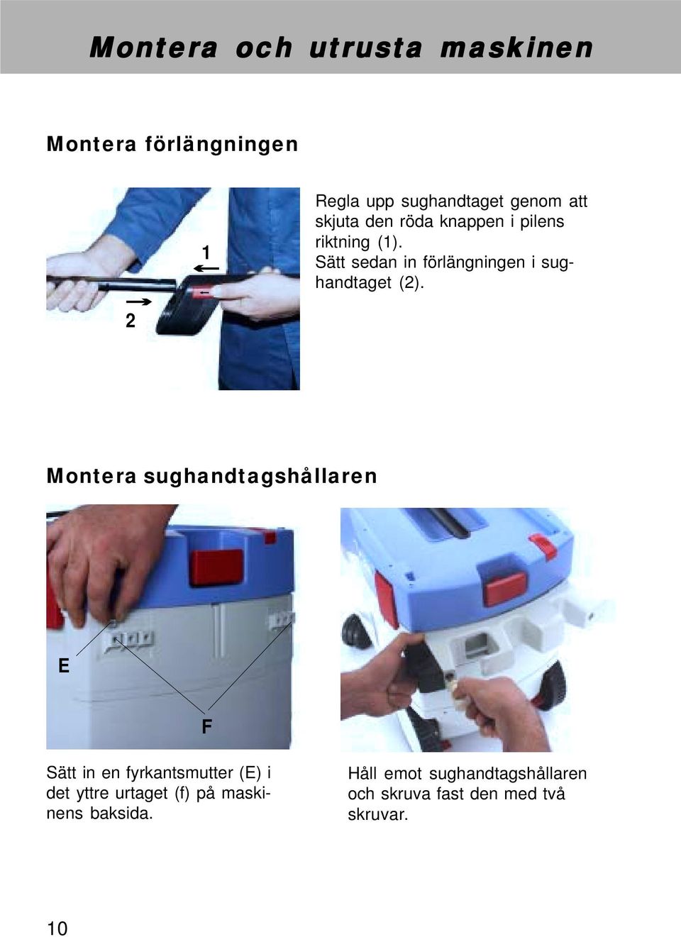 Sätt sedan in förlängningen i sughandtaget (2).