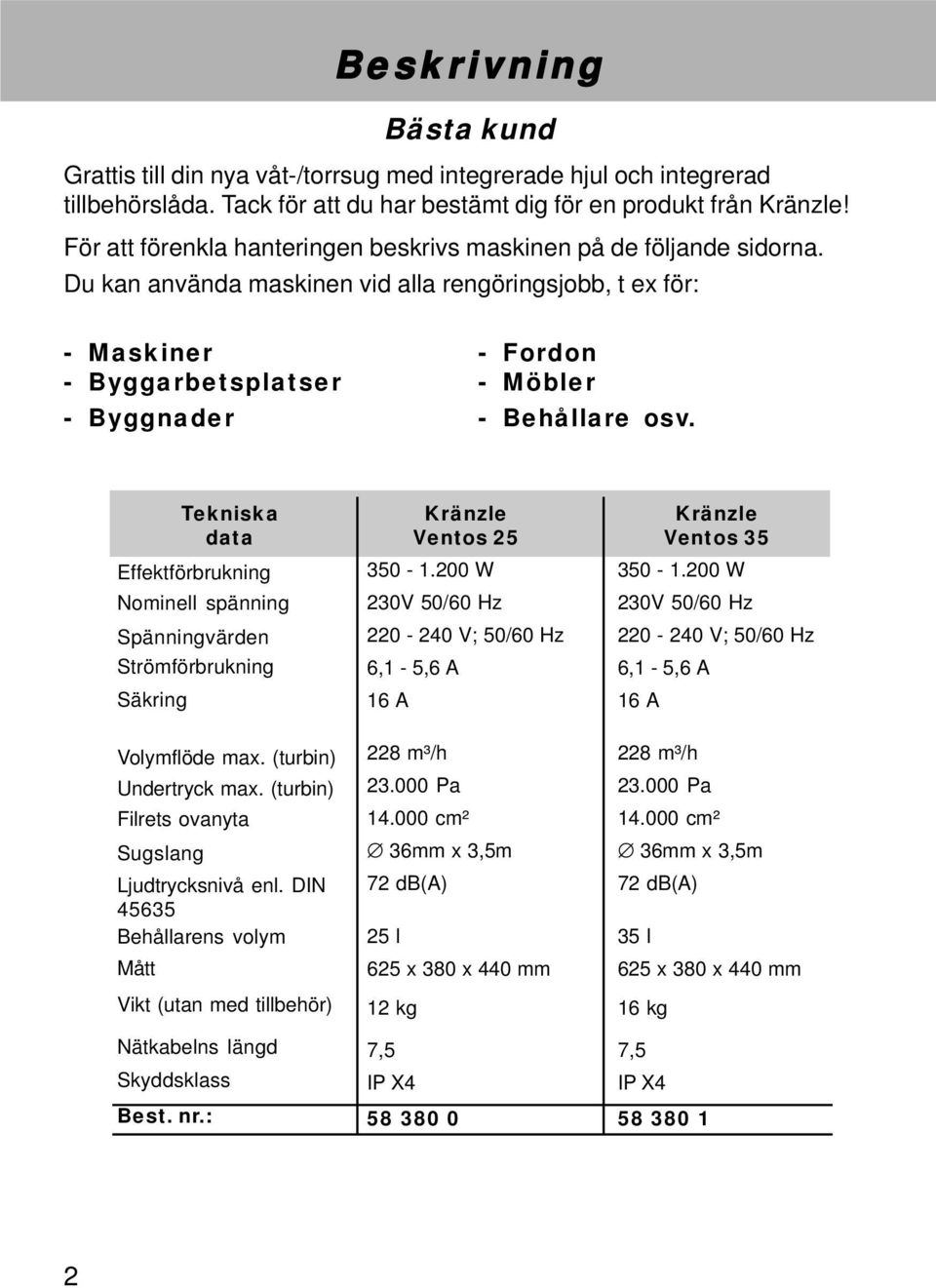 Du kan använda maskinen vid alla rengöringsjobb, t ex för: - Maskiner - Byggarbetsplatser - Byggnader - Fordon - Möbler - Behållare osv.