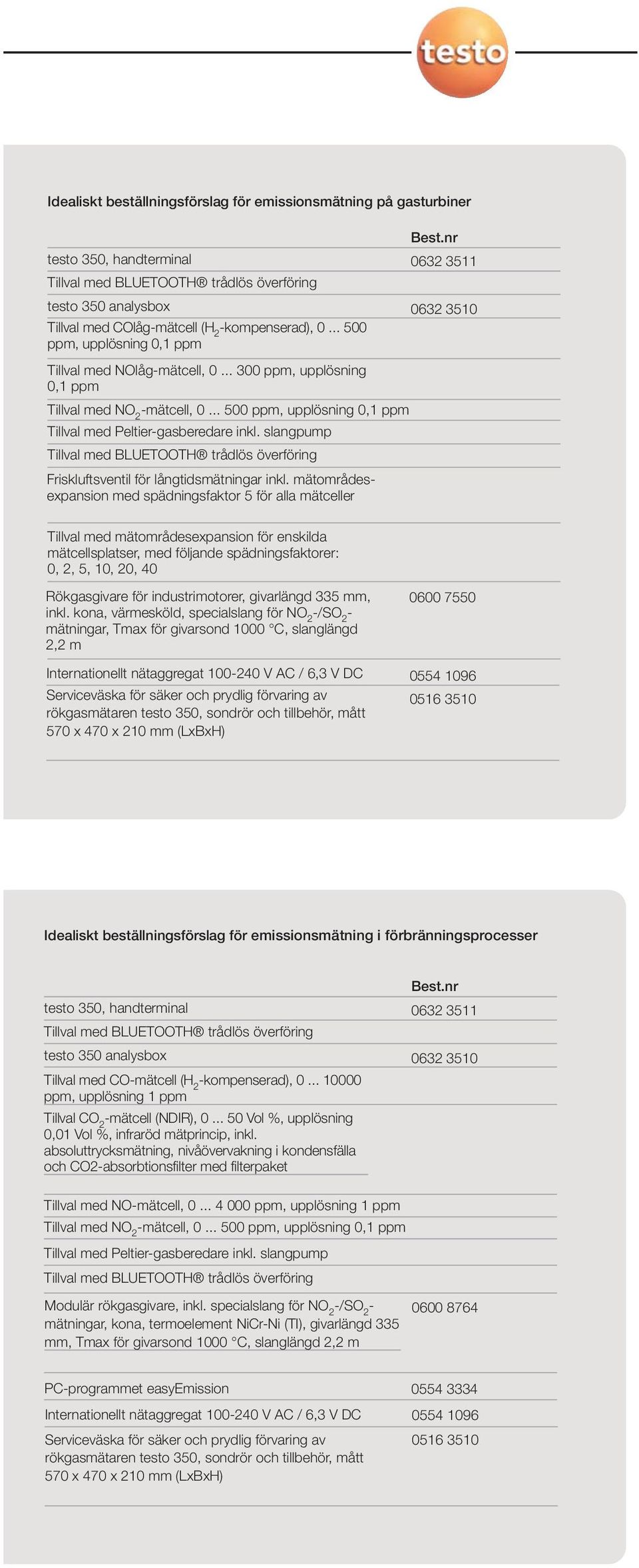 .. 500 ppm, upplösning 0,1 ppm Tillval med NOlåg-mätcell, 0... 300 ppm, upplösning 0,1 ppm Tillval med NO 2 -mätcell, 0.