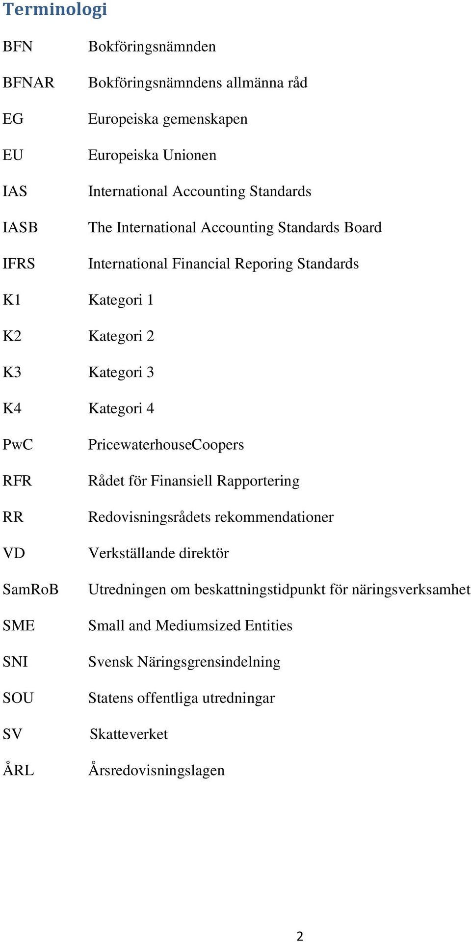 RR VD SamRoB SME SNI SOU SV ÅRL PricewaterhouseCoopers Rådet för Finansiell Rapportering Redovisningsrådets rekommendationer Verkställande direktör Utredningen om