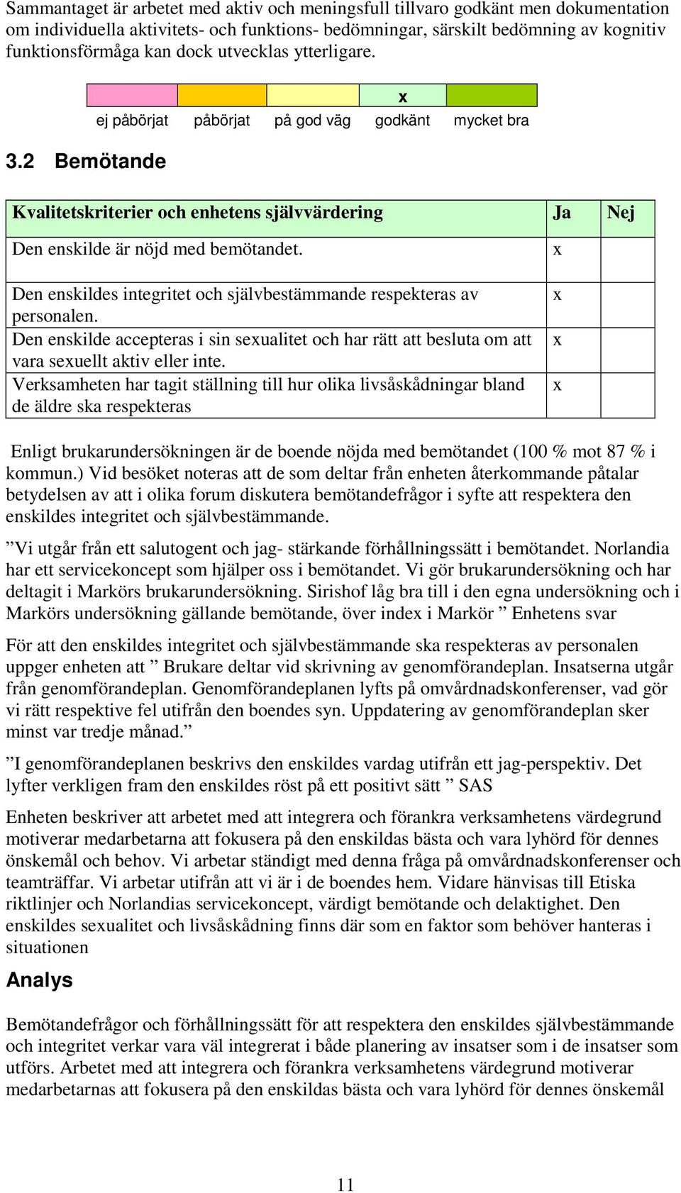 Den enskildes integritet och självbestämmande respekteras av personalen. Den enskilde accepteras i sin seualitet och har rätt att besluta om att vara seuellt aktiv eller inte.