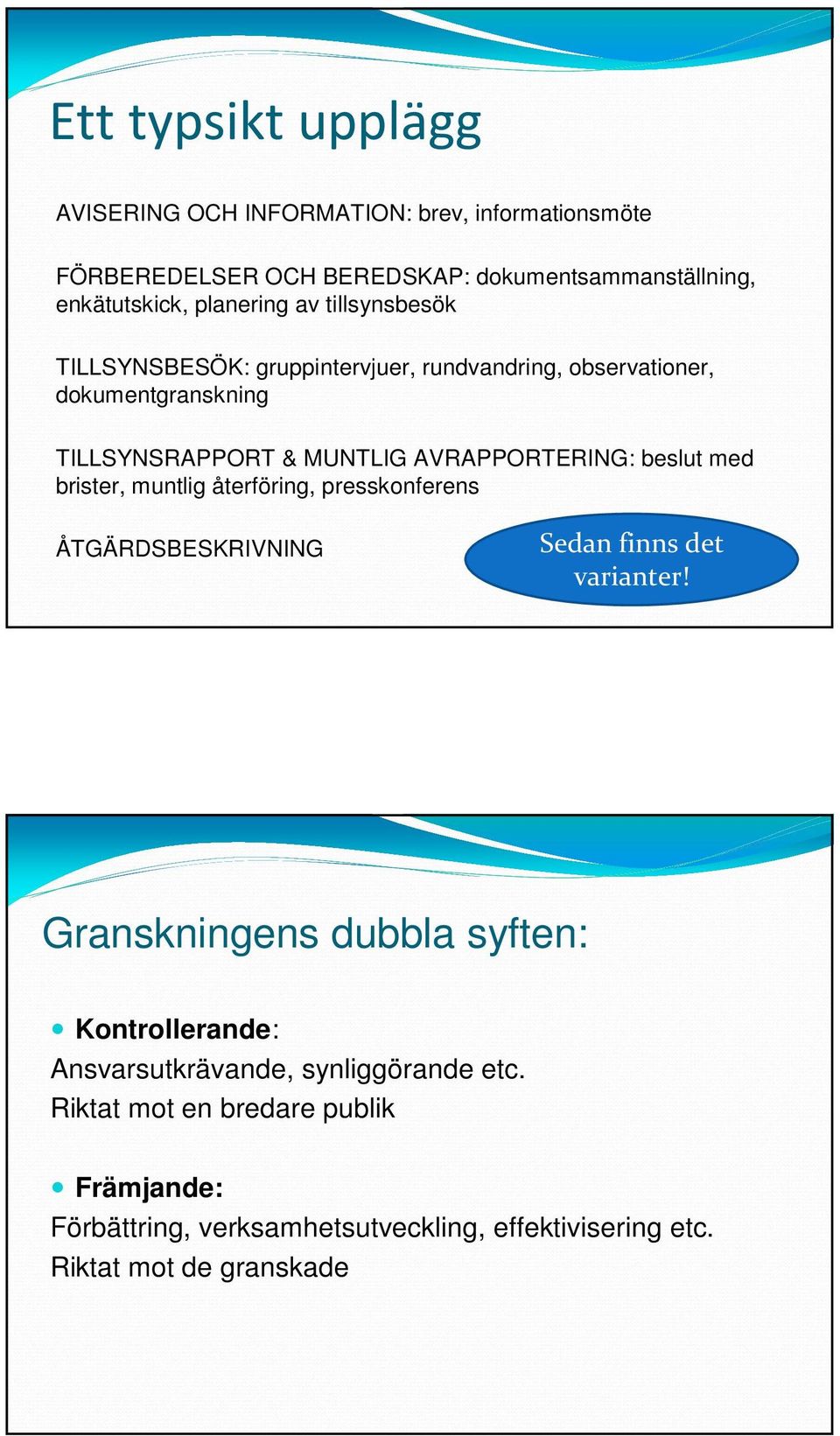 med brister, muntlig återföring, presskonferens ÅTGÄRDSBESKRIVNING Sedan finns det varianter!