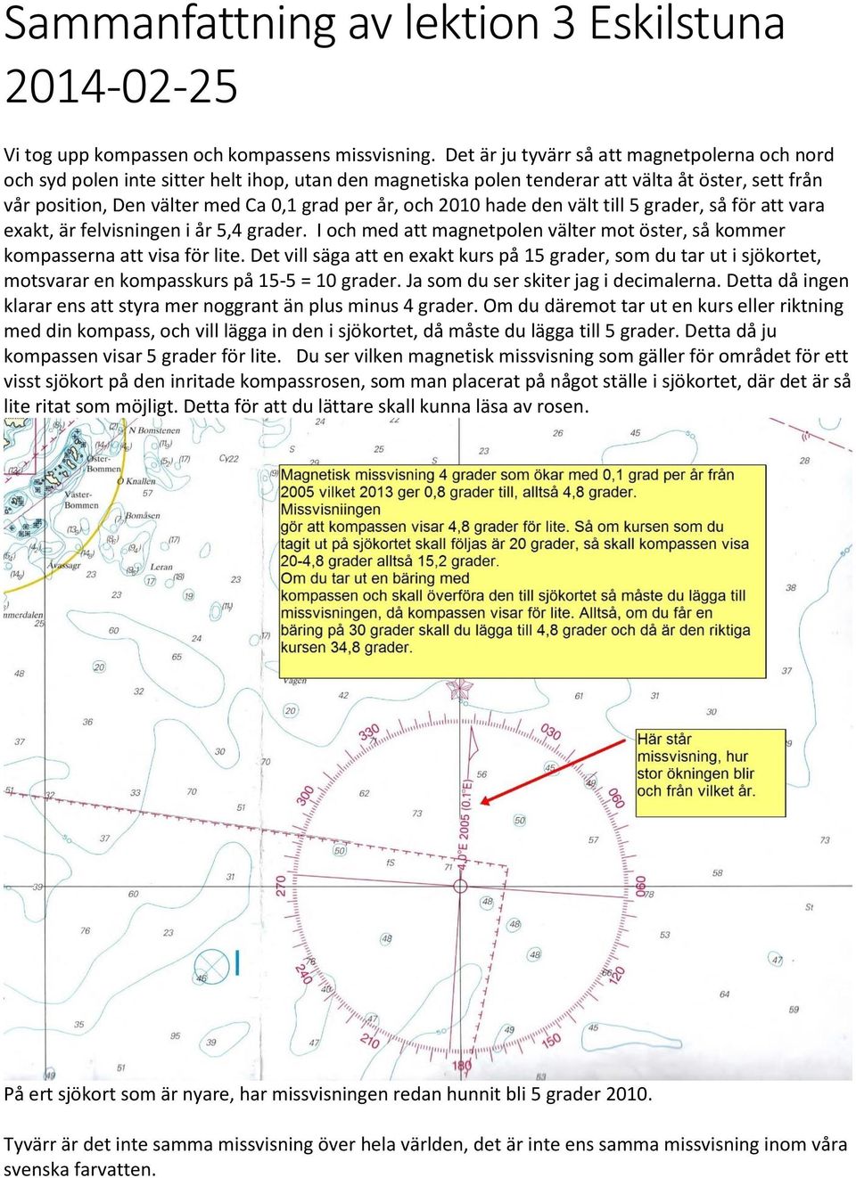 och 2010 hade den vält till 5 grader, så för att vara exakt, är felvisningen i år 5,4 grader. I och med att magnetpolen välter mot öster, så kommer kompasserna att visa för lite.