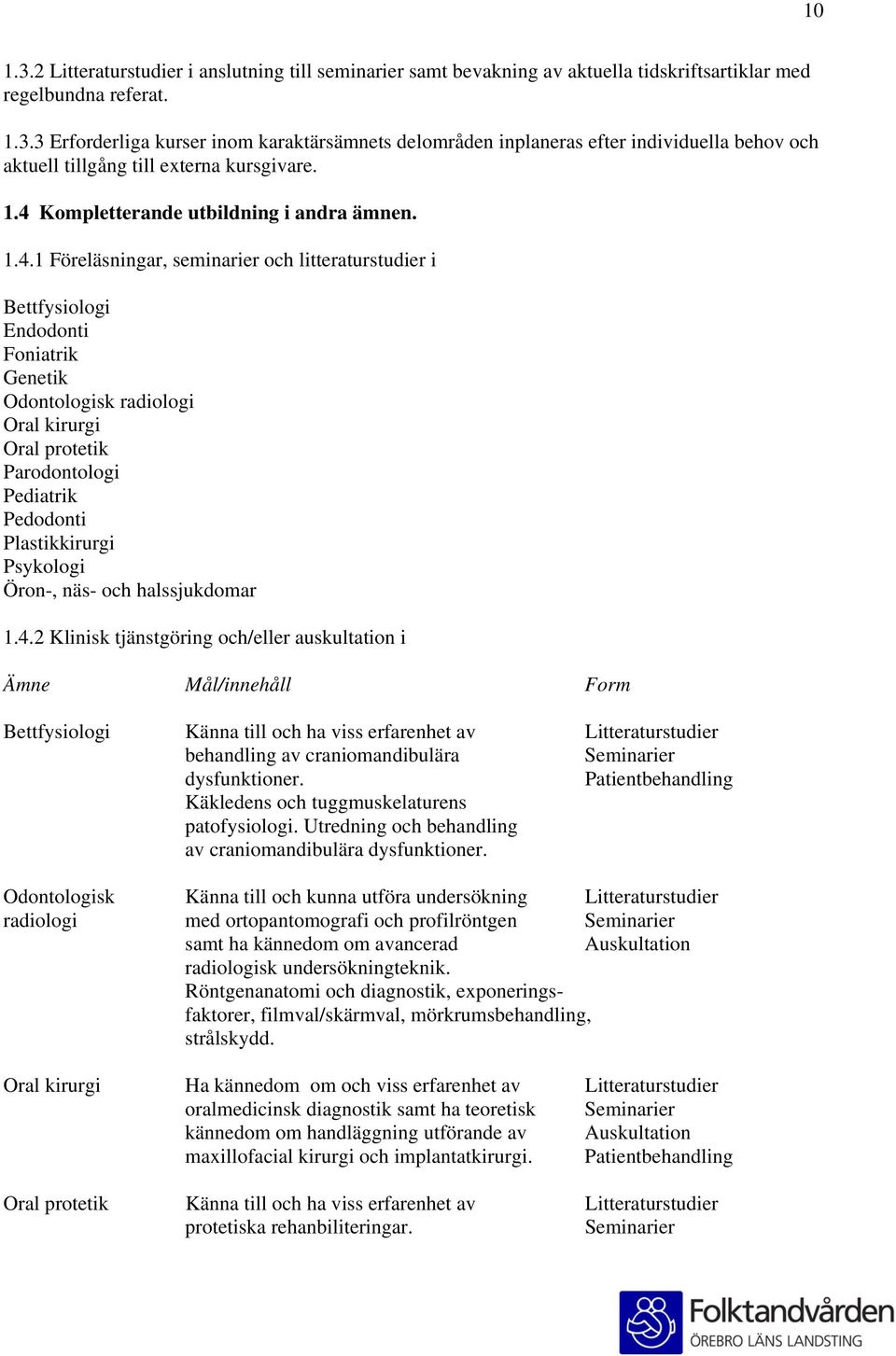 Parodontologi Pediatrik Pedodonti Plastikkirurgi Psykologi Öron-, näs- och halssjukdomar 1.4.