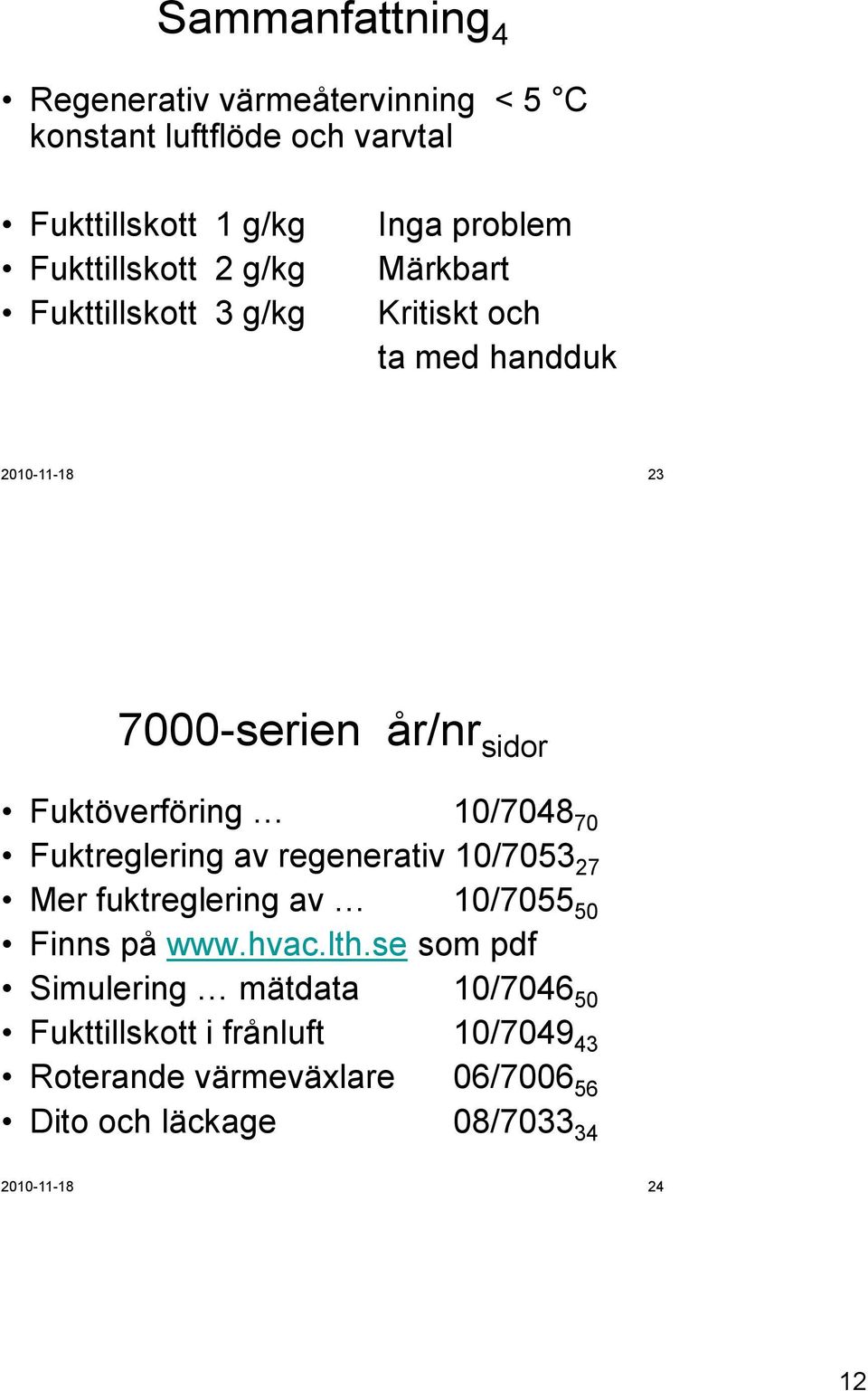 10/7048 70 Fuktreglering av regenerativ 10/7053 27 Mer fuktreglering av 10/7055 50 Finns på www.hvac.lth.