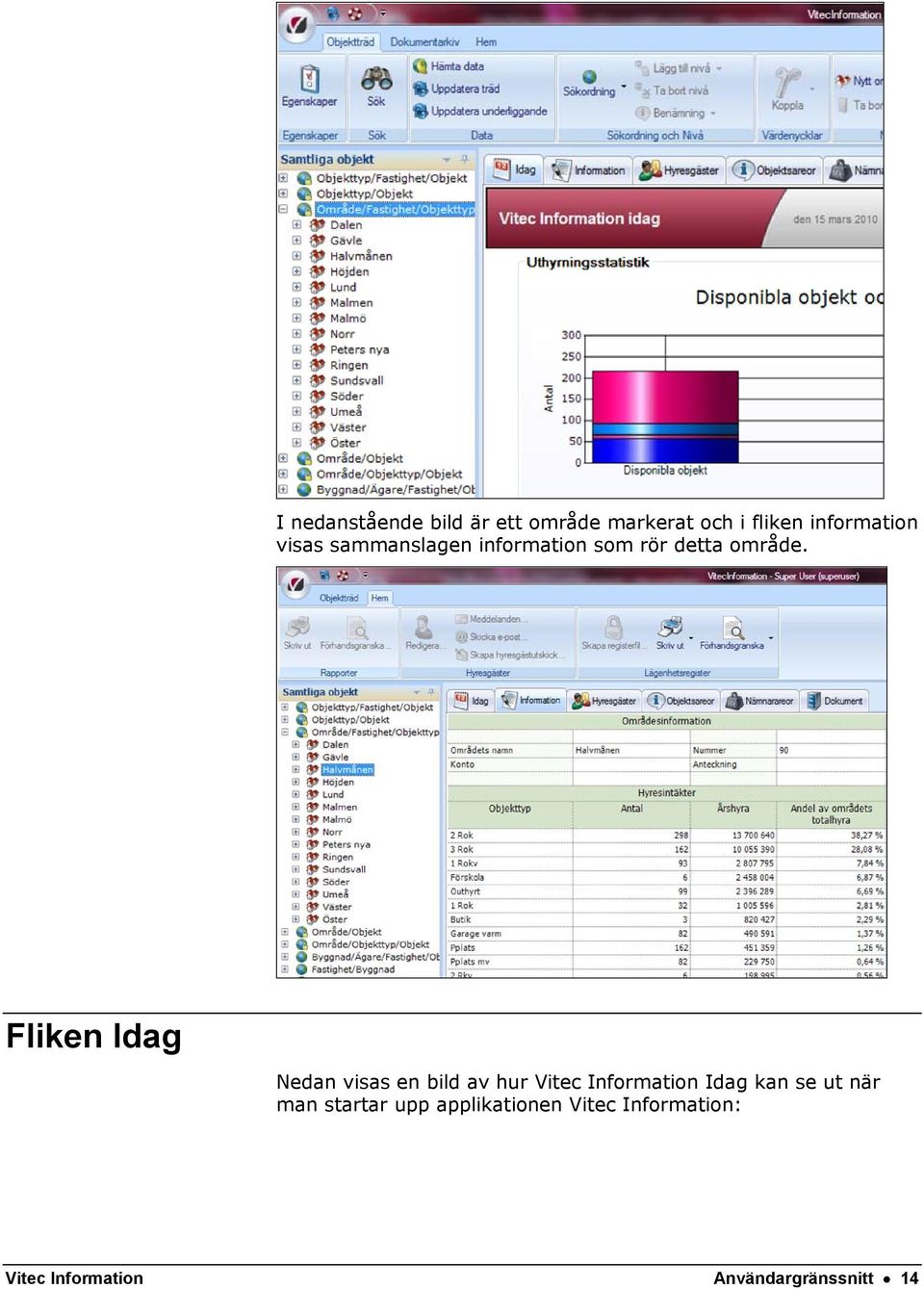 Fliken Idag Nedan visas en bild av hur Vitec Information Idag kan se ut