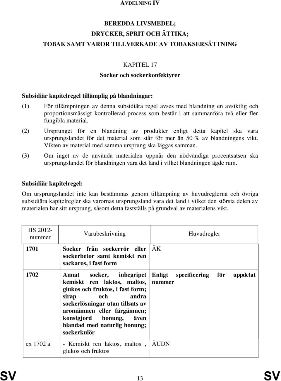 (2) Ursprunget för en blandning av produkter enligt detta kapitel ska vara ursprungslandet för det material som står för mer än 50 % av blandningens vikt.