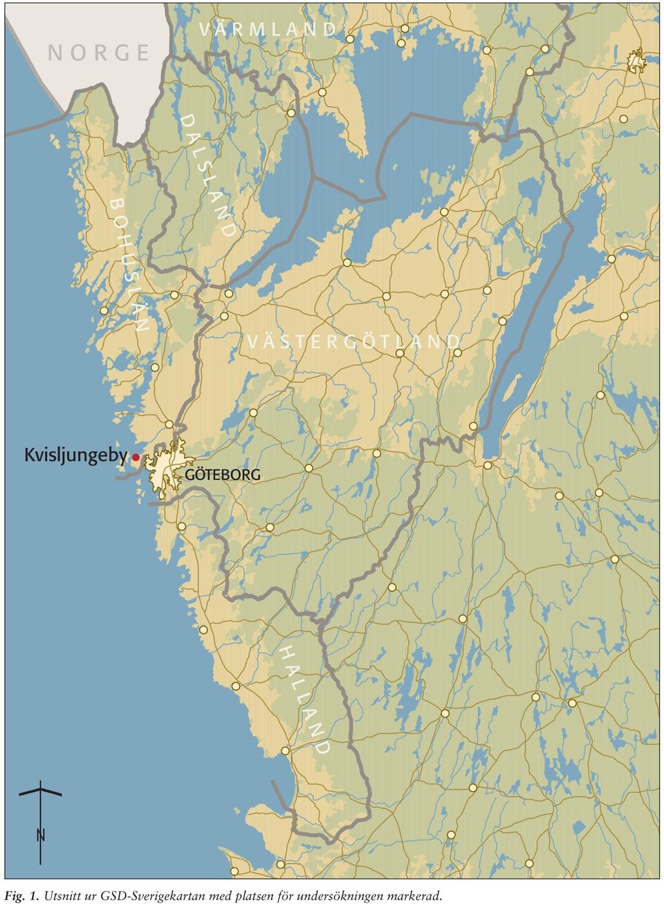 Utsnitt ur GSD-Sverigekartan med platsen för