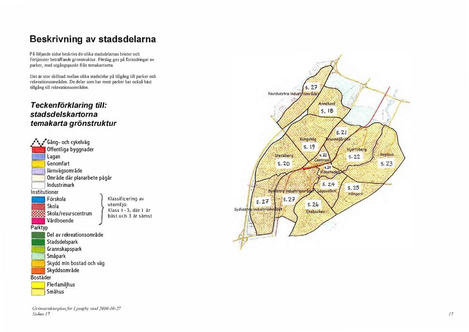 Teckenförkaring ti: stadsdeskartorna temakarta grönstruktur /\1 Gång- och cykeväg.