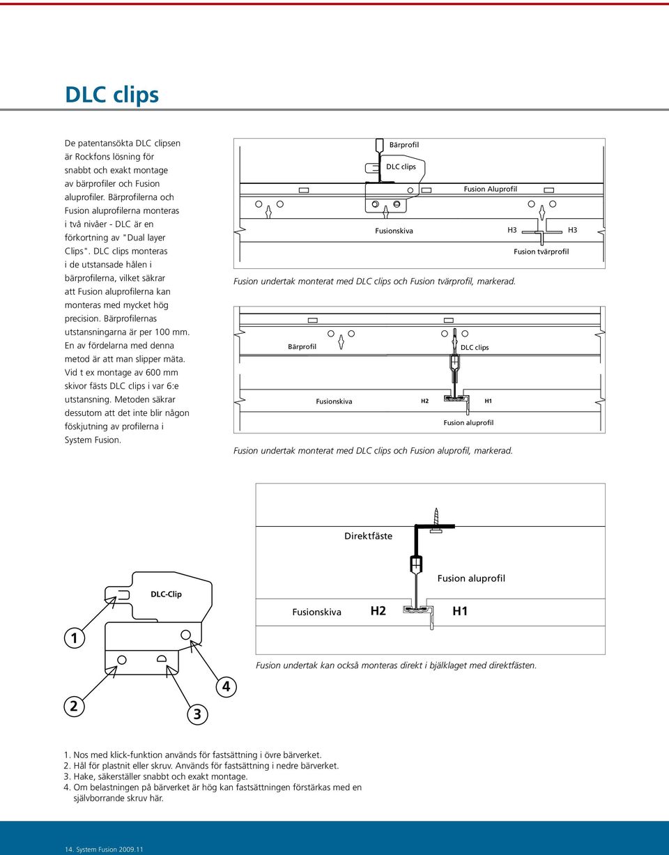 DLC clips monteras i de utstansade hålen i bärprofilerna, vilket säkrar att Fusion aluprofilerna kan monteras med mycket hög precision. ärprofilernas utstansningarna är per 100 mm.