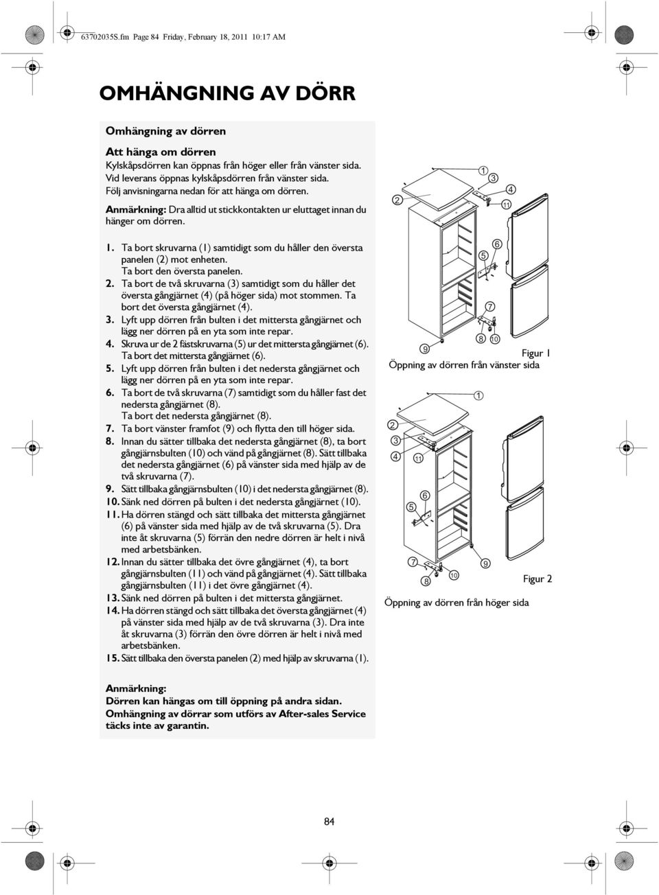 Ta bort skruvarna (1) samtidigt som du håller den översta panelen (2) mot enheten. Ta bort den översta panelen. 2.