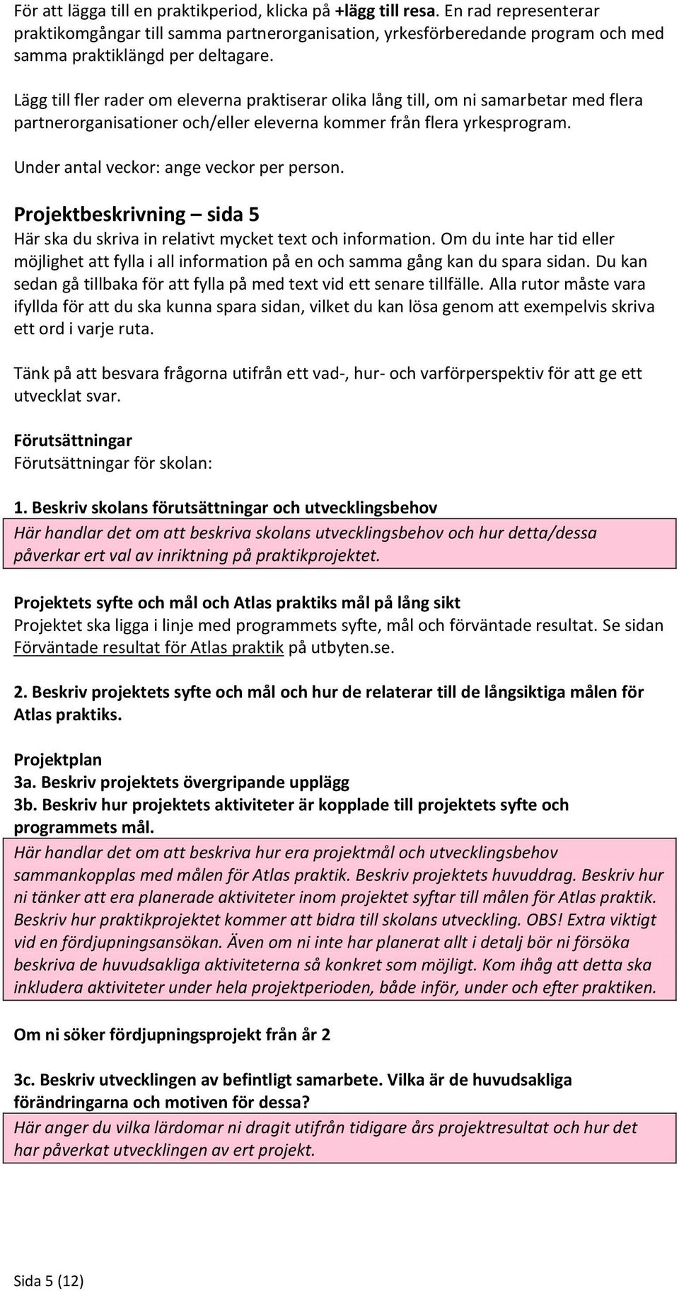 Under antal veckor: ange veckor per person. Projektbeskrivning sida 5 Här ska du skriva in relativt mycket text och information.