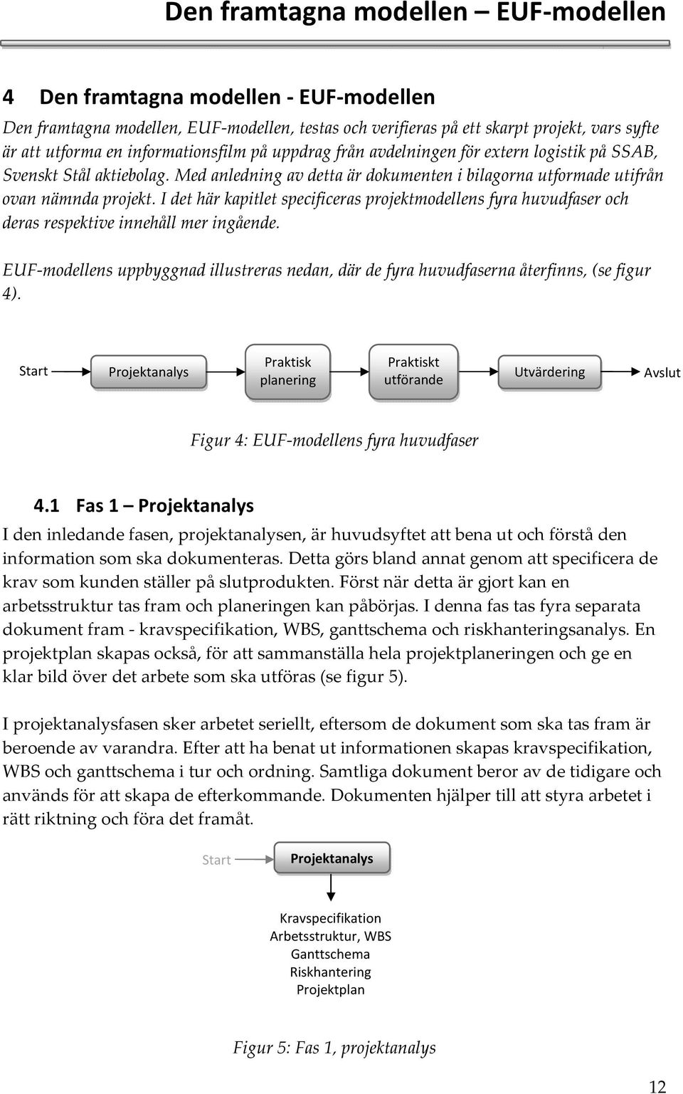 I det här kapitlet specificeras projektmodellens fyra huvudfaser och deras respektive innehåll mer ingående.