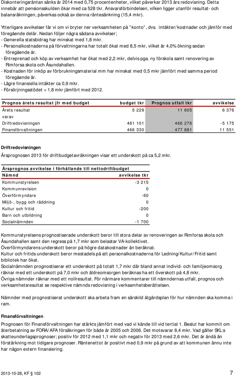 intäkter/kostnader och jämför med föregående delår. Nedan följer några sådana avvikelser; - Generella statsbidrag har minskat med 1,8 mkr.