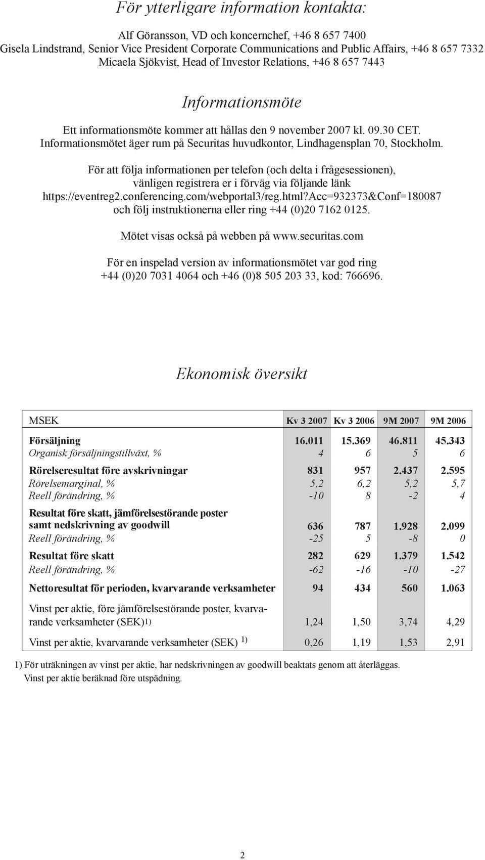 Informationsmötet äger rum på Securitas huvudkontor, Lindhagensplan 70, Stockholm.