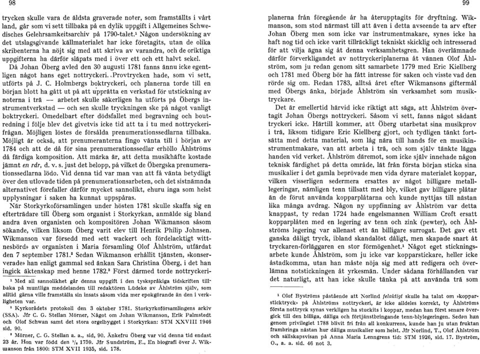 över ett och ett halvt sekel. Då Johan Öberg avled den 30 augusti 1781 fanns ännu icke egentligen något hans eget nottryckeri.,provtrycken hade, som vi sett, utförts på J. C.