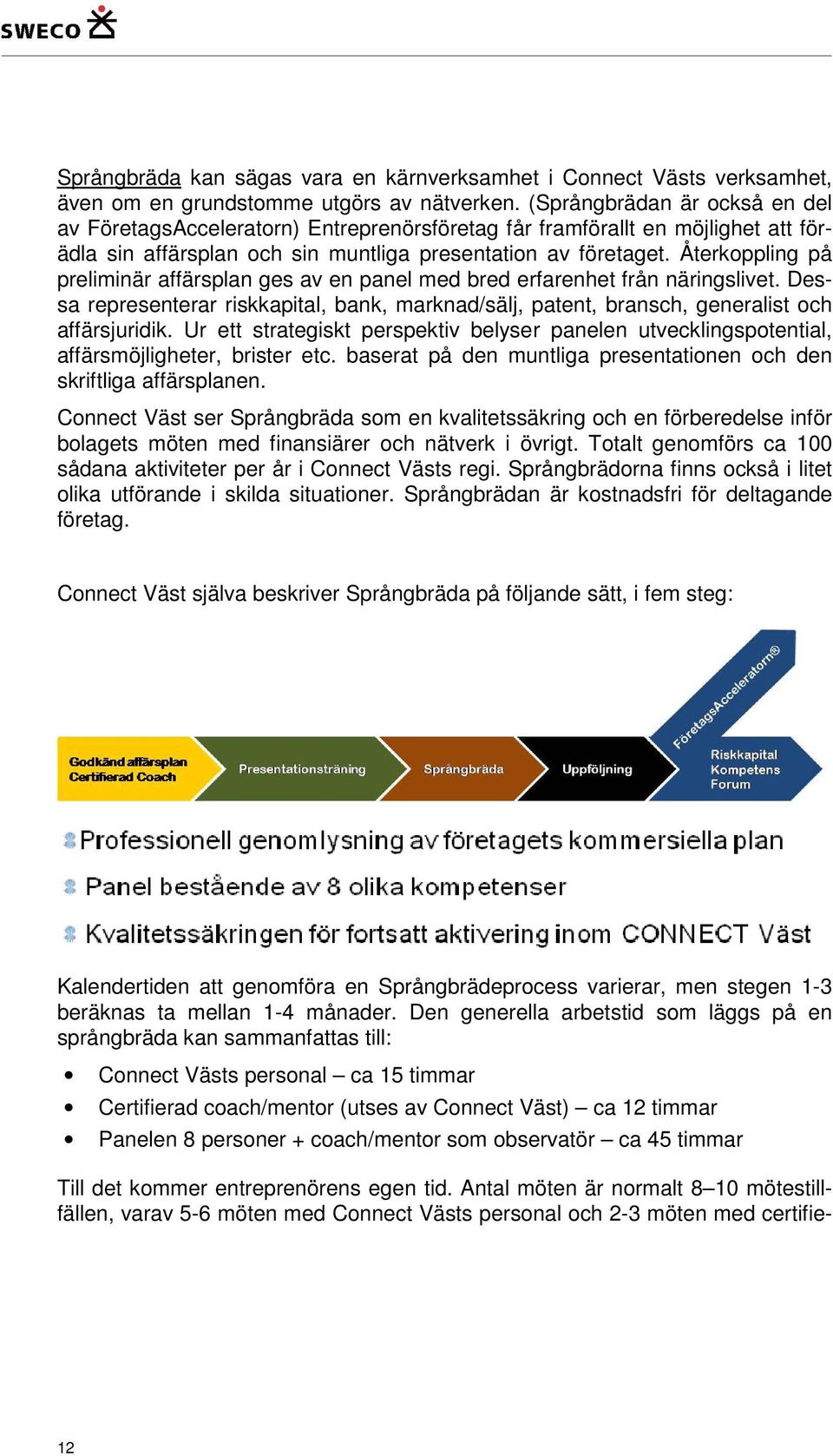 Återkoppling på preliminär affärsplan ges av en panel med bred erfarenhet från näringslivet. Dessa representerar riskkapital, bank, marknad/sälj, patent, bransch, generalist och affärsjuridik.