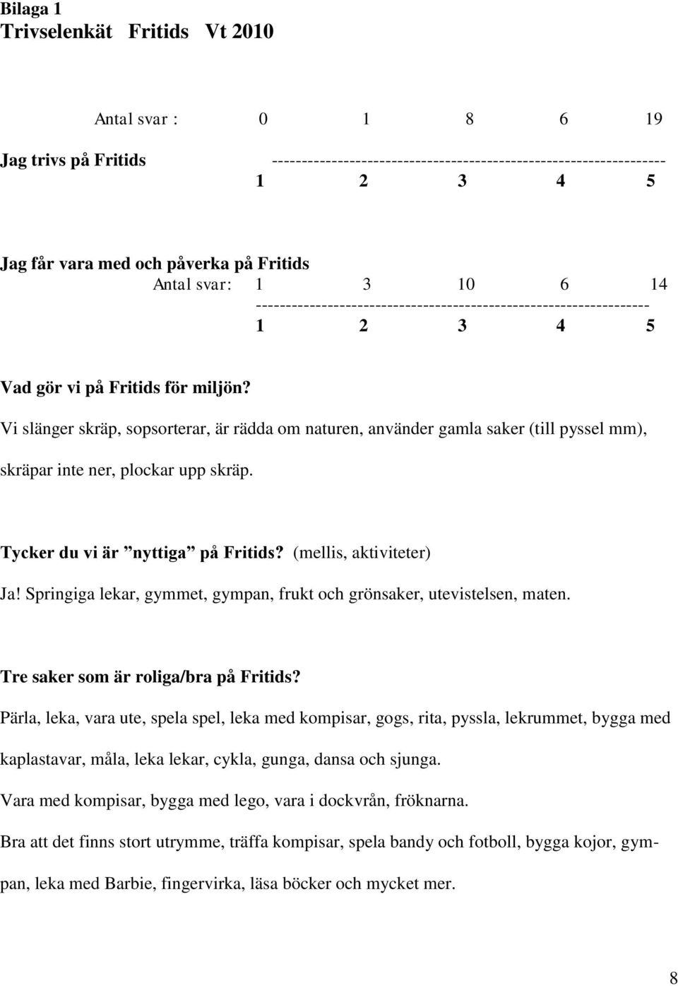 Vi slänger skräp, sopsorterar, är rädda om naturen, använder gamla saker (till pyssel mm), skräpar inte ner, plockar upp skräp. Tycker du vi är nyttiga på Fritids? (mellis, aktiviteter) Ja!