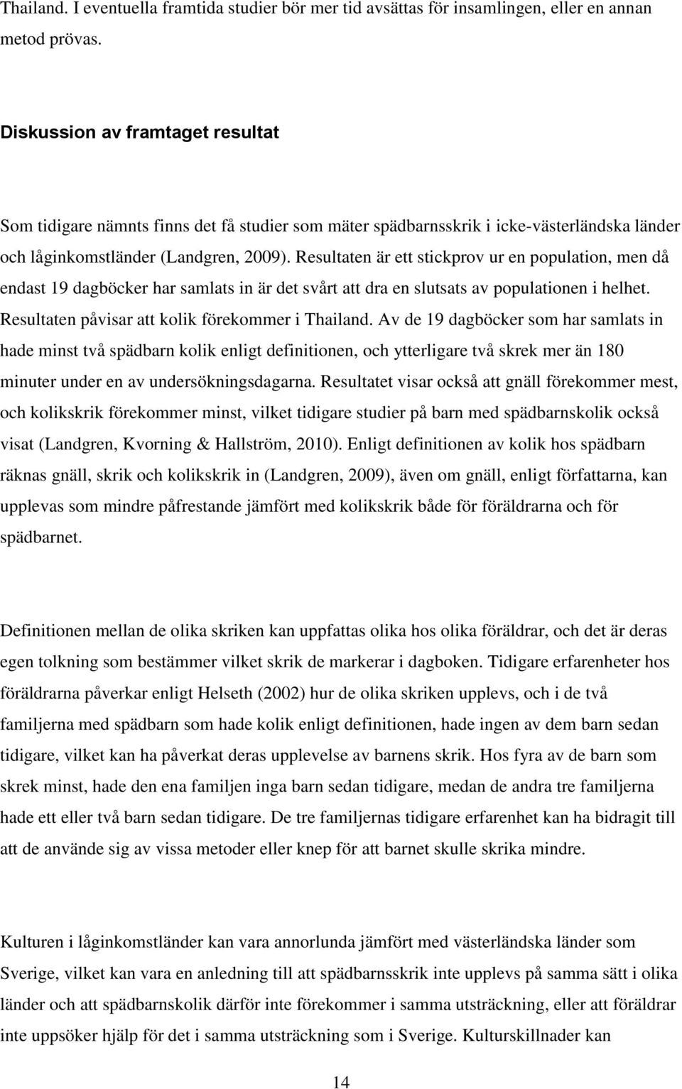 Resultaten är ett stickprov ur en population, men då endast 19 dagböcker har samlats in är det svårt att dra en slutsats av populationen i helhet. Resultaten påvisar att kolik förekommer i Thailand.