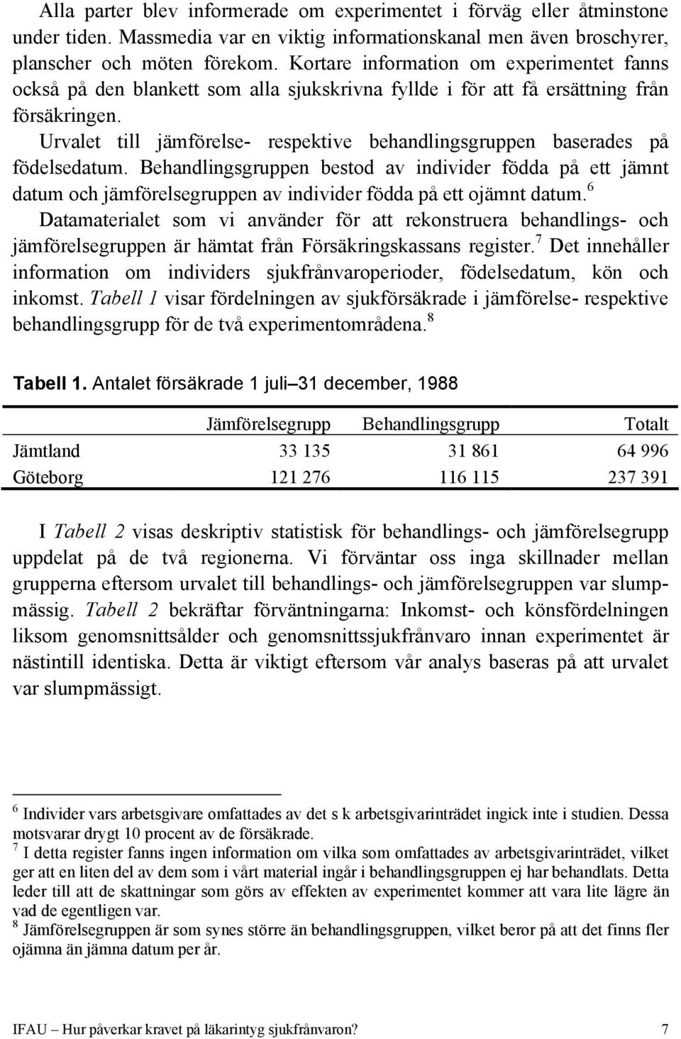 Urvalet till jämförelse- respektive behandlingsgruppen baserades på födelsedatum.