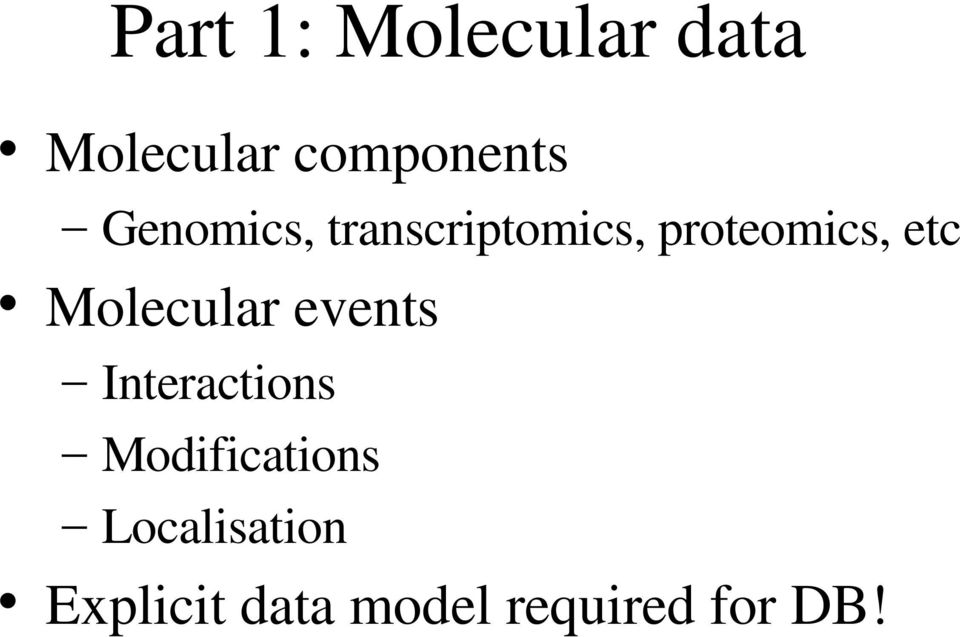 Molecular events Interactions Modifications