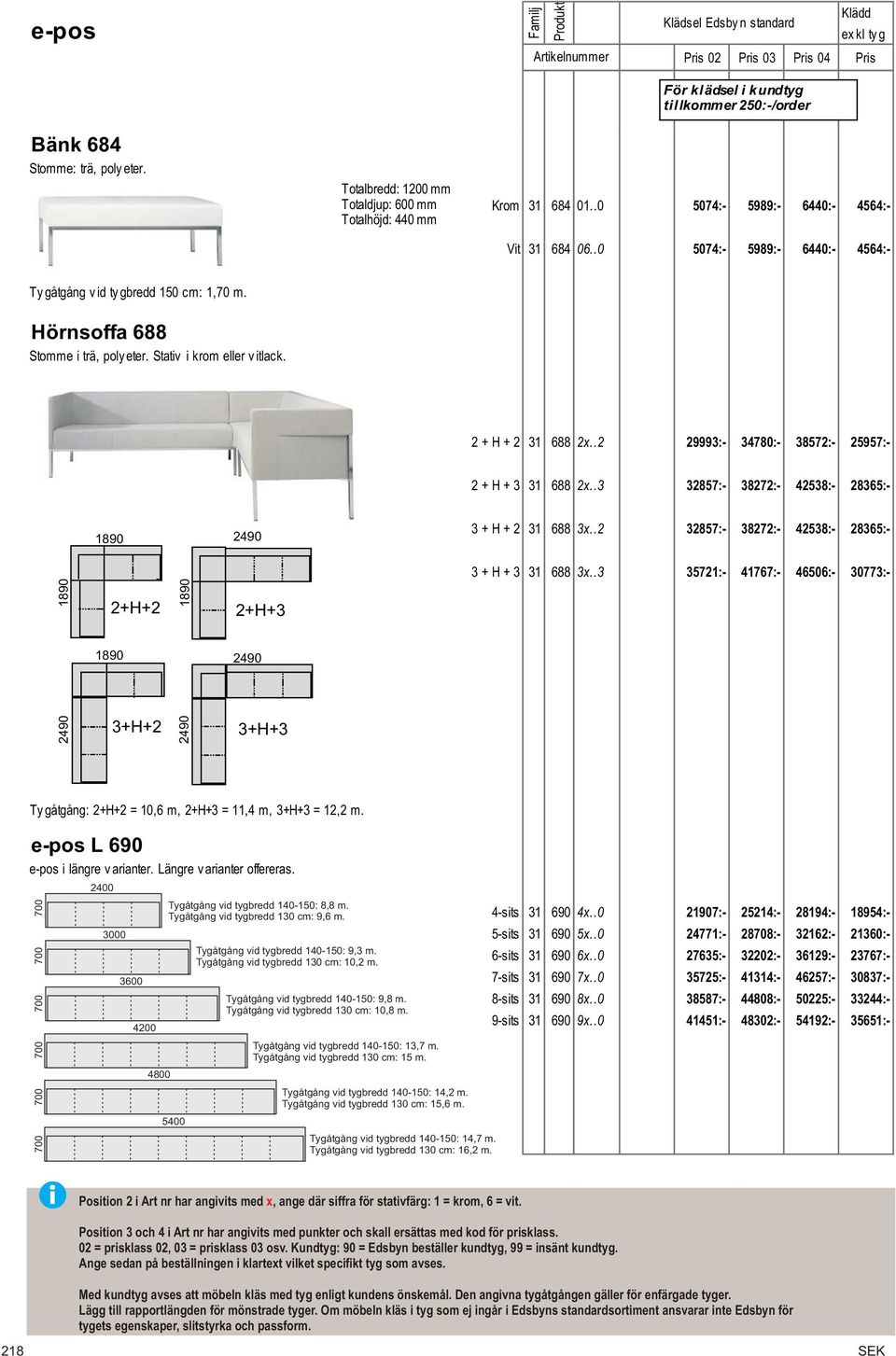 Hörnsoffa 688 Stomme i trä, poly eter. Stativ i krom eller v itlack. 2 + H + 2 31 688 2x..2 29993:- 34780:- 38572:- 25957:- 2 + H + 3 31 688 2x.