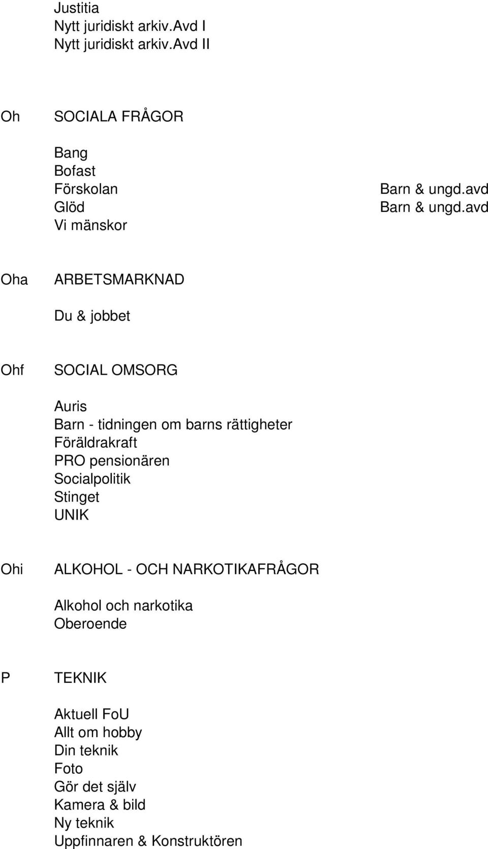 avd Oha ARBETSMARKNAD Du & jobbet Ohf SOCIAL OMSORG Auris Barn - tidningen om barns rättigheter Föräldrakraft PRO