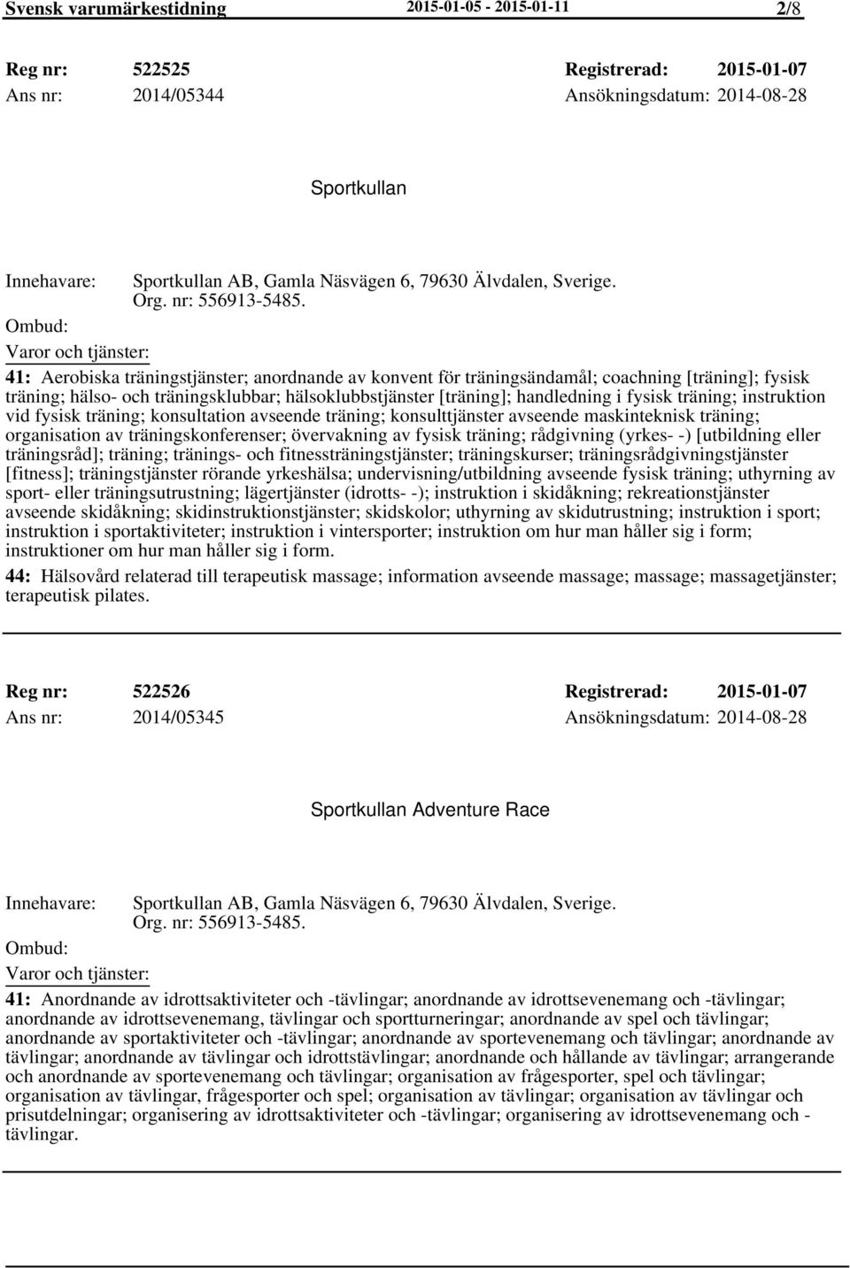 41: Aerobiska träningstjänster; anordnande av konvent för träningsändamål; coachning [träning]; fysisk träning; hälso- och träningsklubbar; hälsoklubbstjänster [träning]; handledning i fysisk