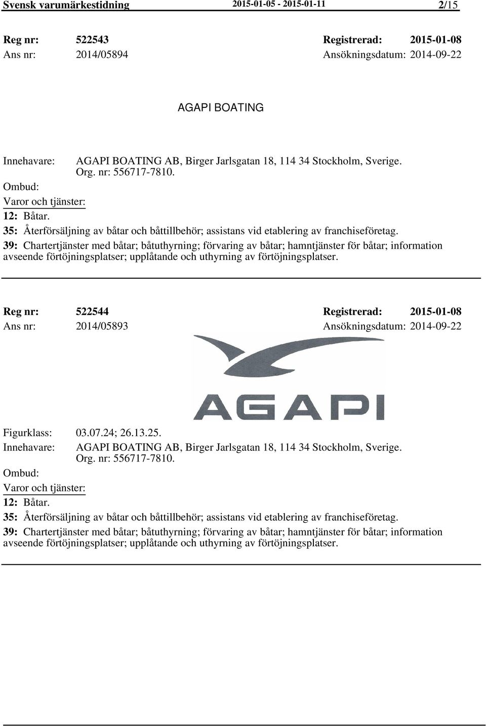 39: Chartertjänster med båtar; båtuthyrning; förvaring av båtar; hamntjänster för båtar; information avseende förtöjningsplatser; upplåtande och uthyrning av förtöjningsplatser.