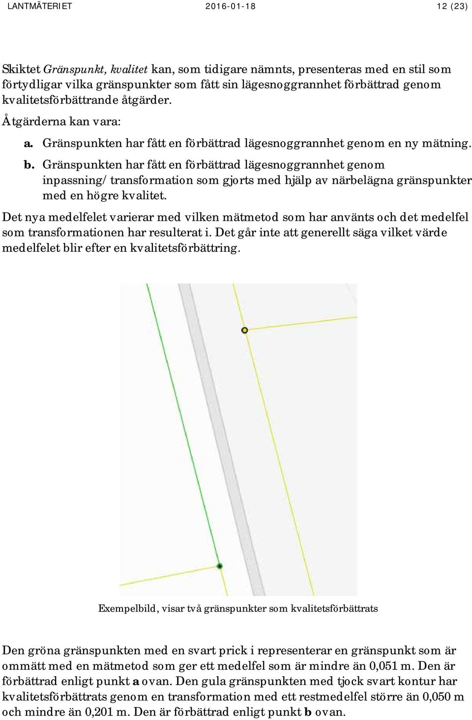 Gränspunkten har fått en förbättrad lägesnoggrannhet genom inpassning/transformation som gjorts med hjälp av närbelägna gränspunkter med en högre kvalitet.