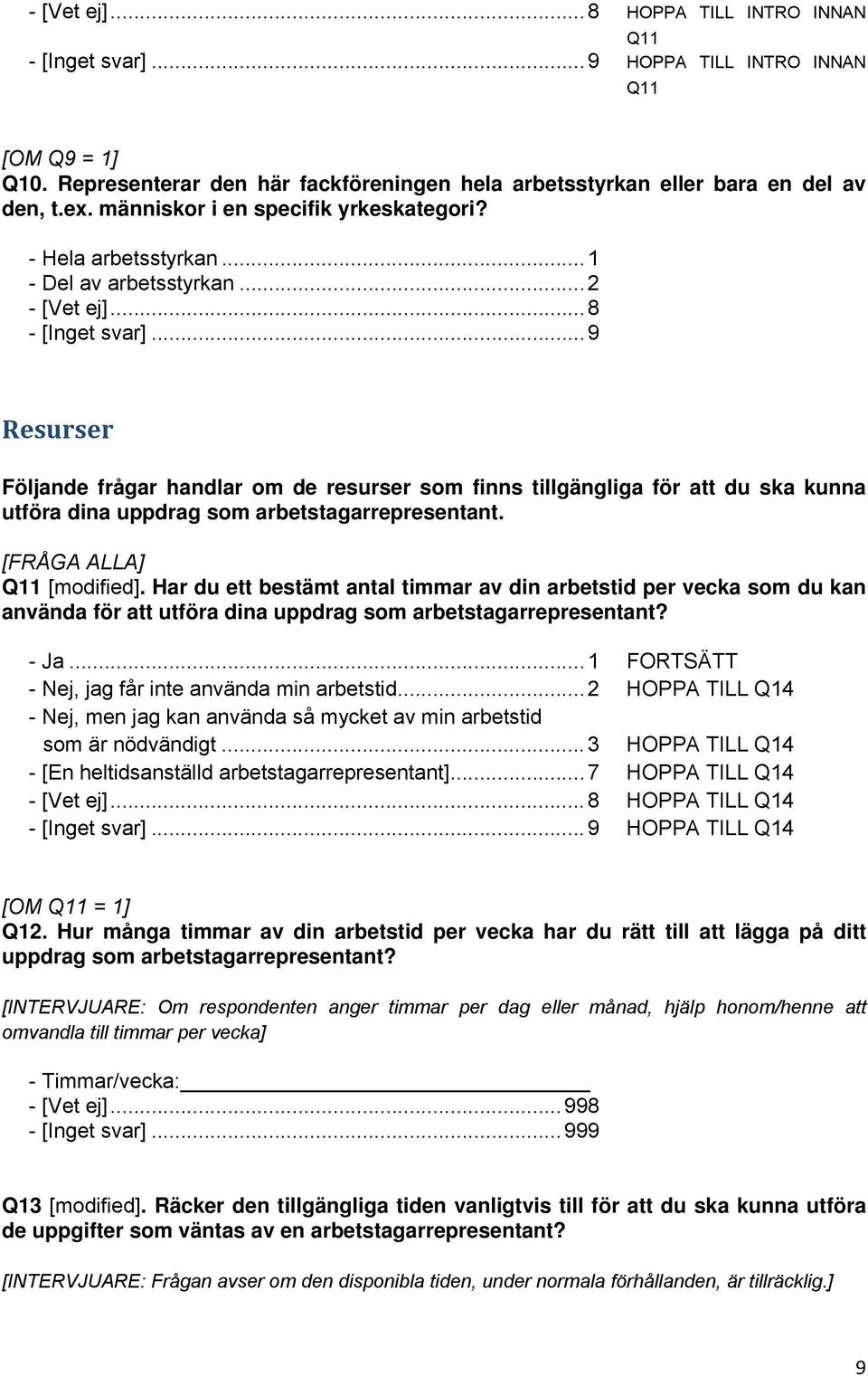 Q11 [modified]. Har du ett bestämt antal timmar av din arbetstid per vecka som du kan använda för att utföra dina uppdrag som arbetstagarrepresentant? - Ja.