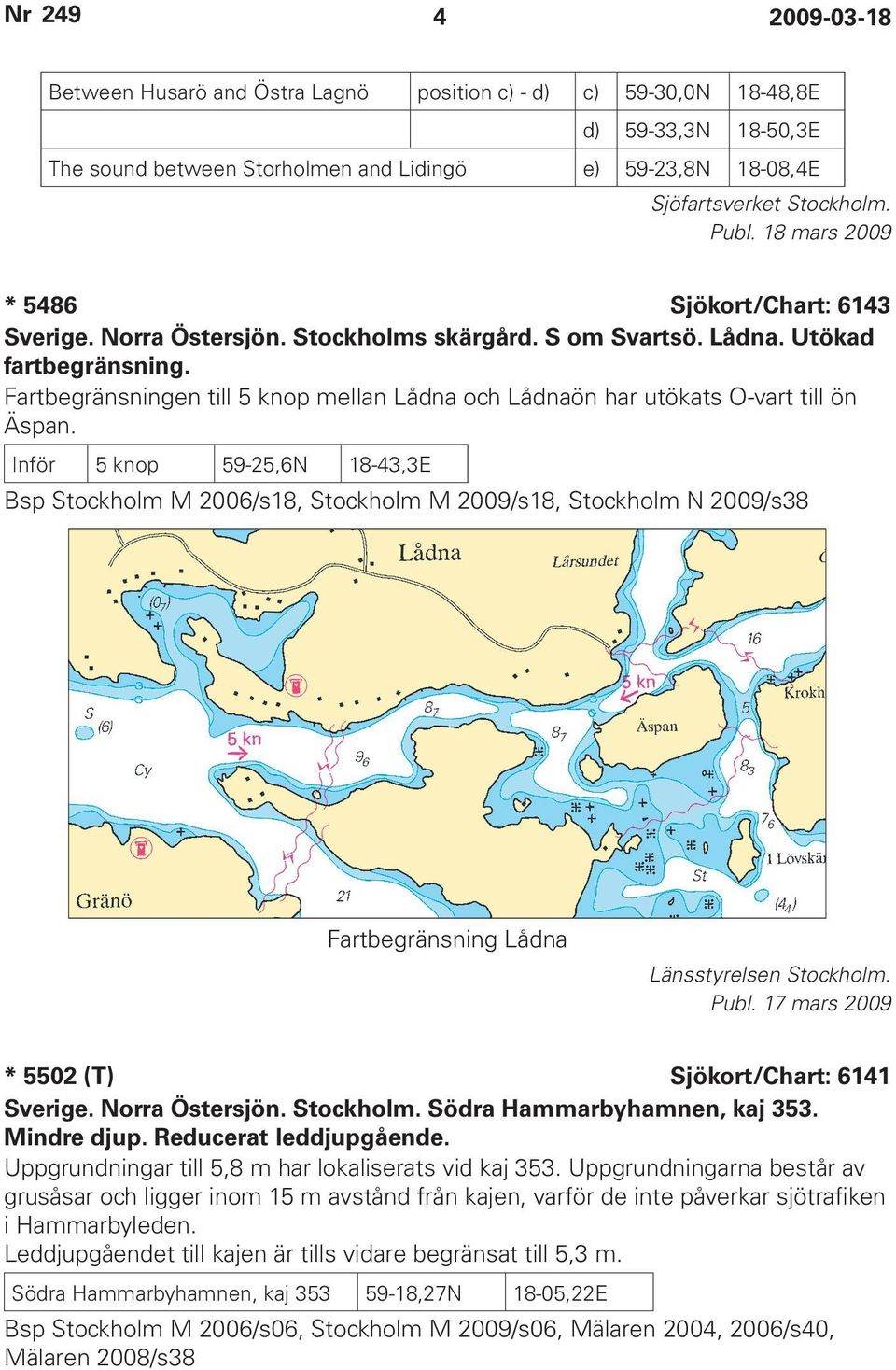 Fartbegränsningen till 5 knop mellan Lådna och Lådnaön har utökats O-vart till ön Äspan.