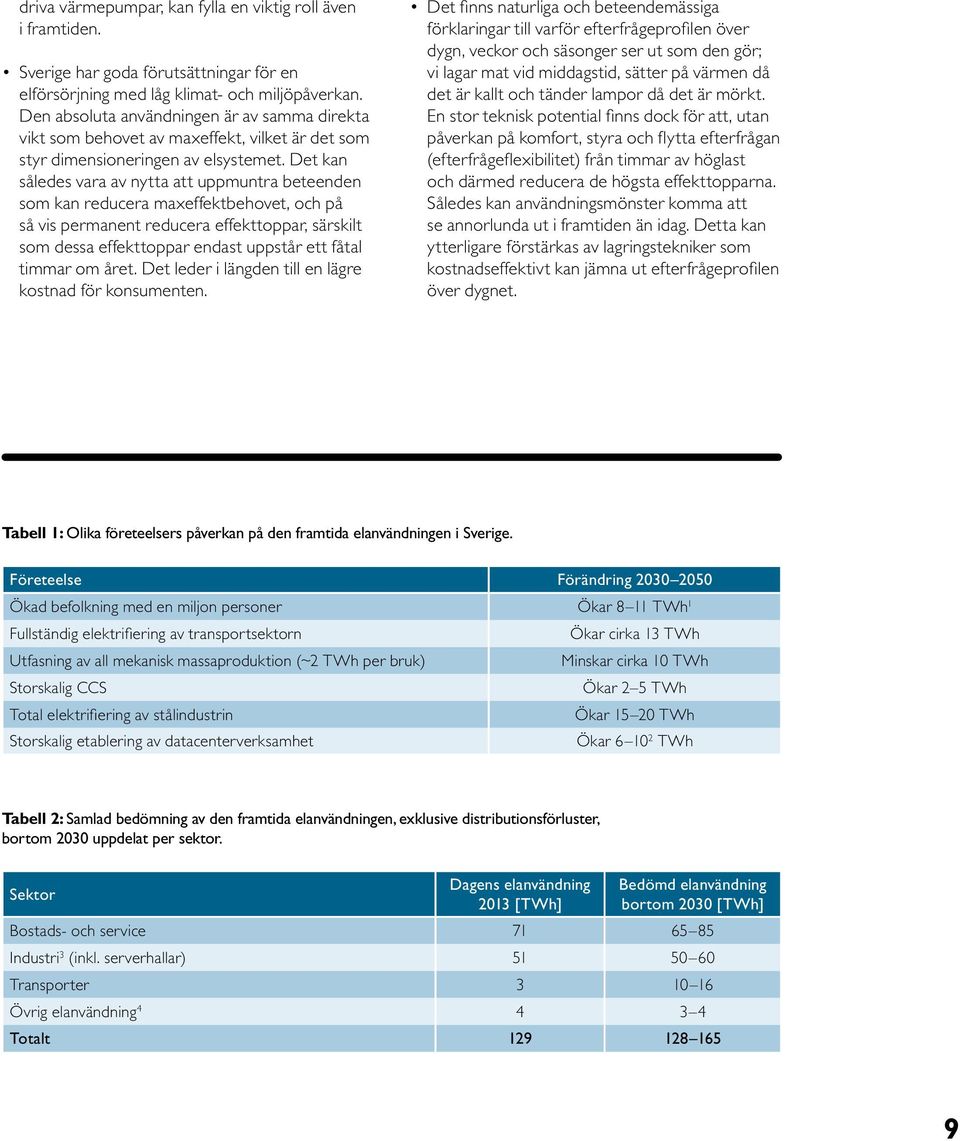 Det kan således vara av nytta att uppmuntra beteenden som kan reducera maxeffektbehovet, och på så vis permanent reducera effekttoppar, särskilt som dessa effekttoppar endast uppstår ett fåtal timmar