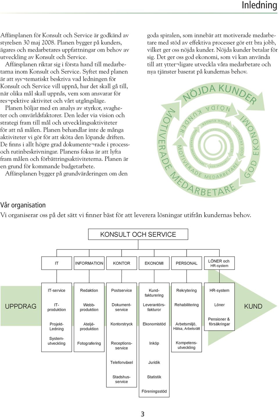Syftet med planen är att sys tematiskt beskriva vad ledningen för Konsult och Service vill uppnå, hur det skall gå till, när olika mål skall uppnås, vem som ansvarar för res pektive aktivitet och