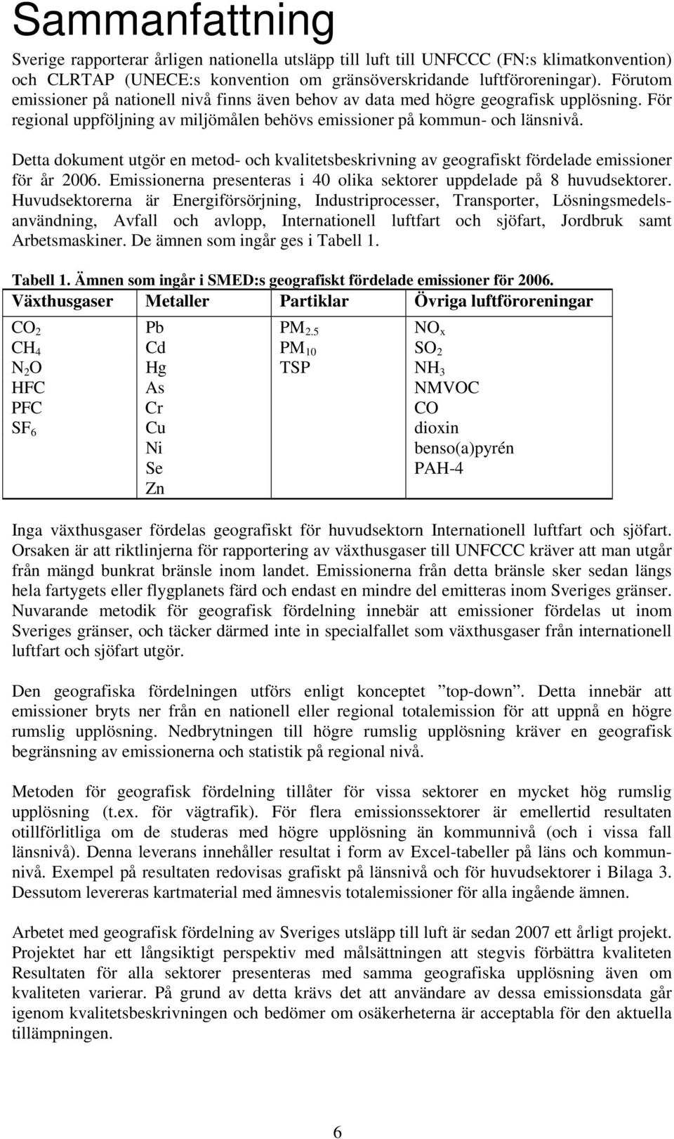 Detta dokument utgör en metod- och kvalitetsbeskrivning av geografiskt fördelade emissioner för år 2006. Emissionerna presenteras i 40 olika sektorer uppdelade på 8 huvudsektorer.