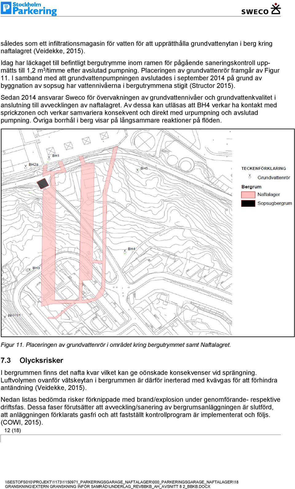 I samband med att grundvattenpumpningen avslutades i september 2014 på grund av byggnation av sopsug har vattennivåerna i bergutrymmena stigit (Structor 2015).