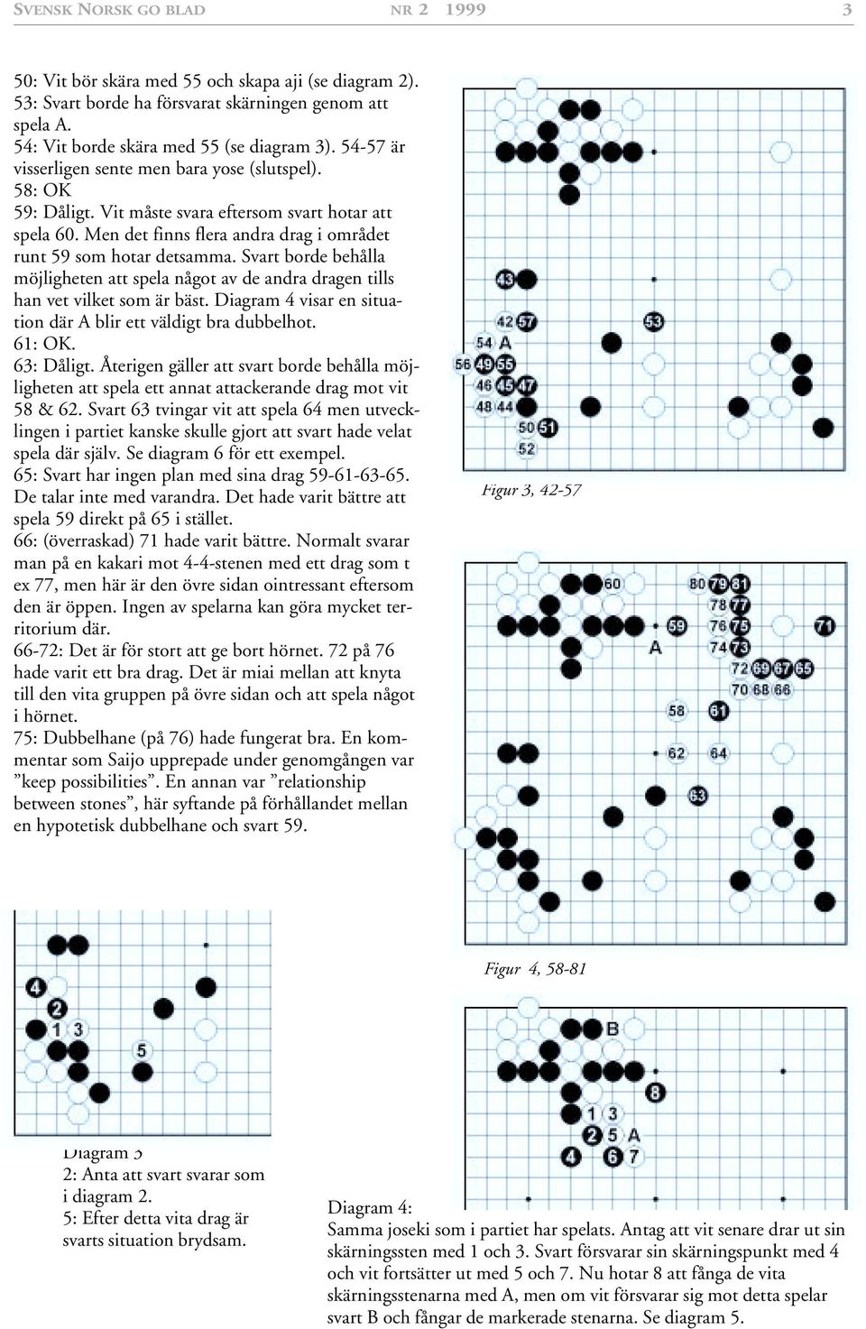 Svart borde behålla möjligheten att spela något av de andra dragen tills han vet vilket som är bäst. Diagram visar en situation där A blir ett väldigt bra dubbelhot. 6: OK. 6: Dåligt.