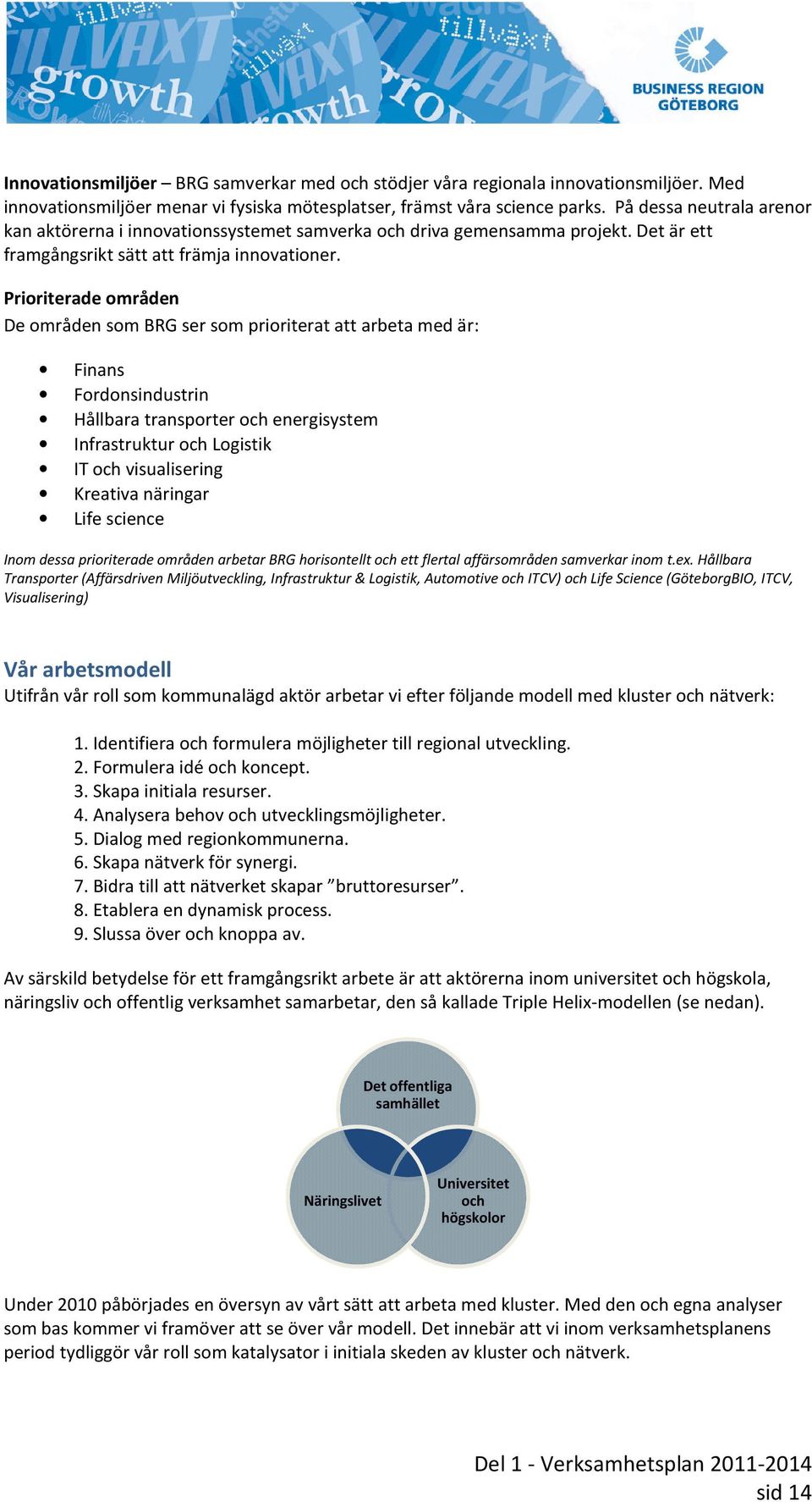 Prioriterade områden De områden som BRG ser som prioriterat att arbeta med är: Finans Fordonsindustrin Hållbara transporter och energisystem Infrastruktur och Logistik IT och visualisering Kreativa